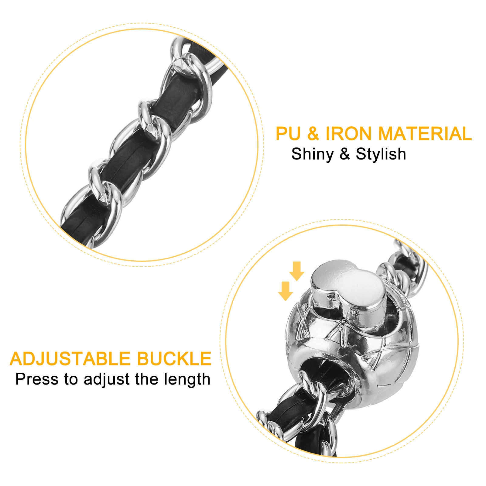 Purse Chain Strap, 51 Inch Adjustable Chains Strap Black/Silver