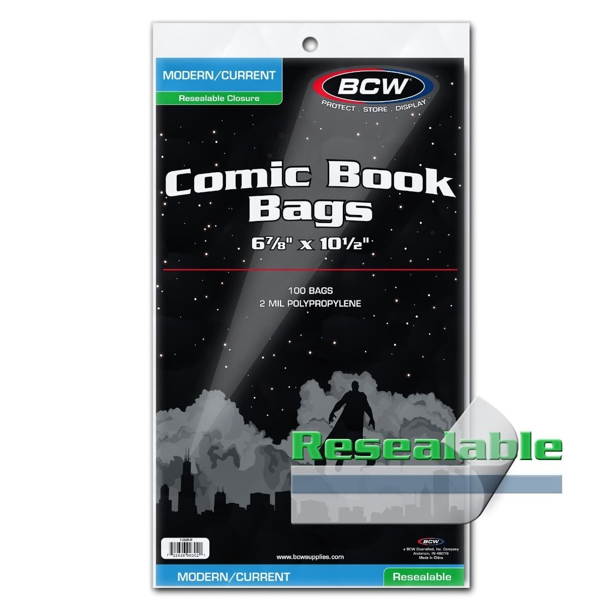 1 pack of 100 BCW 6 ⅞" x 10 ½" Resealable Current/Modern Age Comic Book Bags