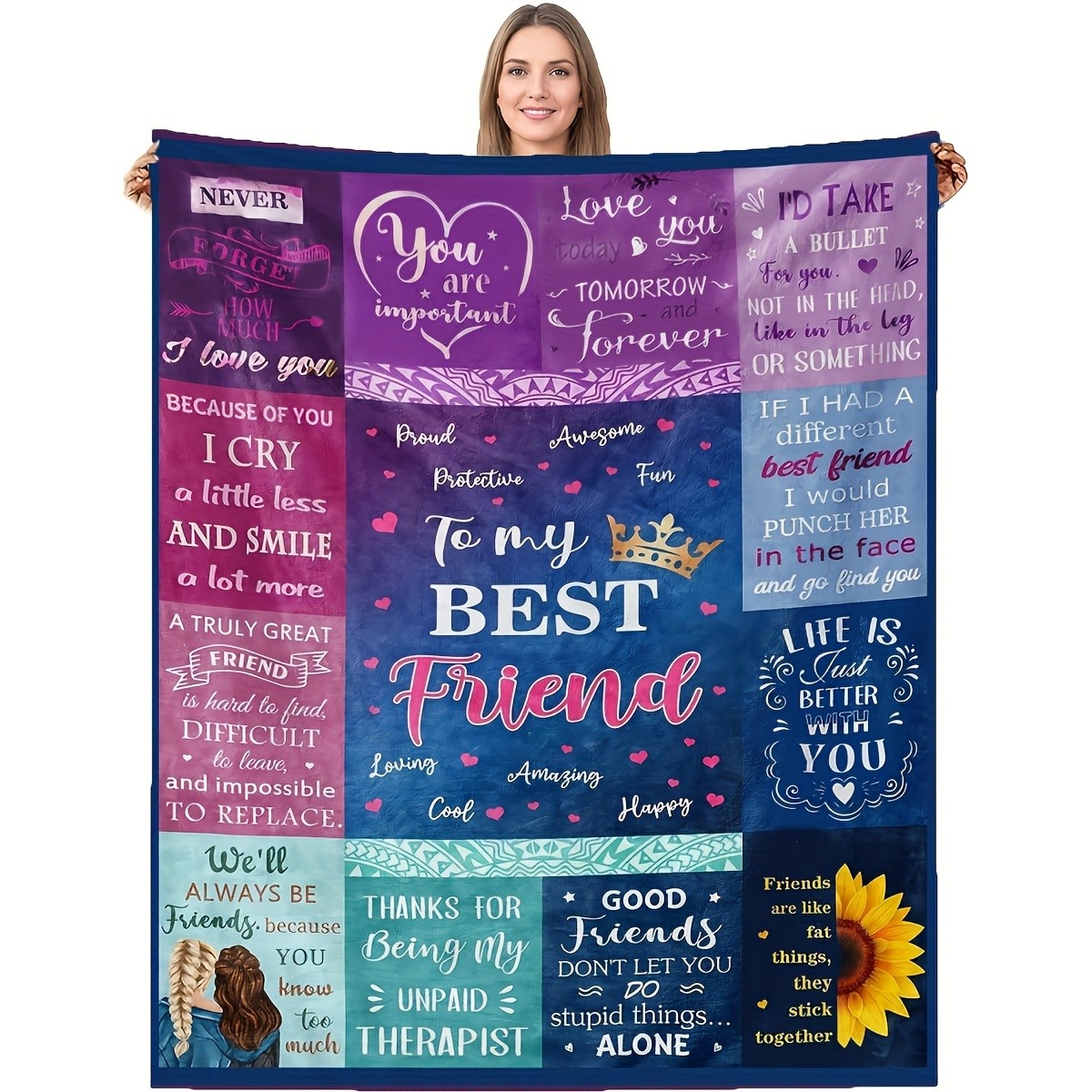 1pc Gift Blanket for Best Friend, Sister Bestie Birthday Flannel Blanket, Soft