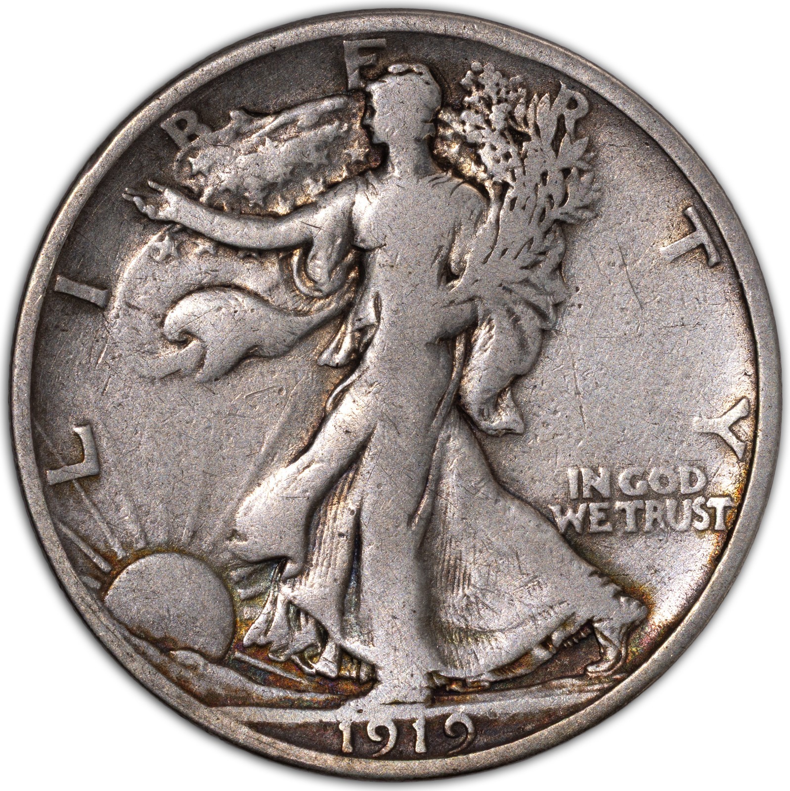 1919-S Fine FN Walking Liberty Half Dollar 50C F/VF+