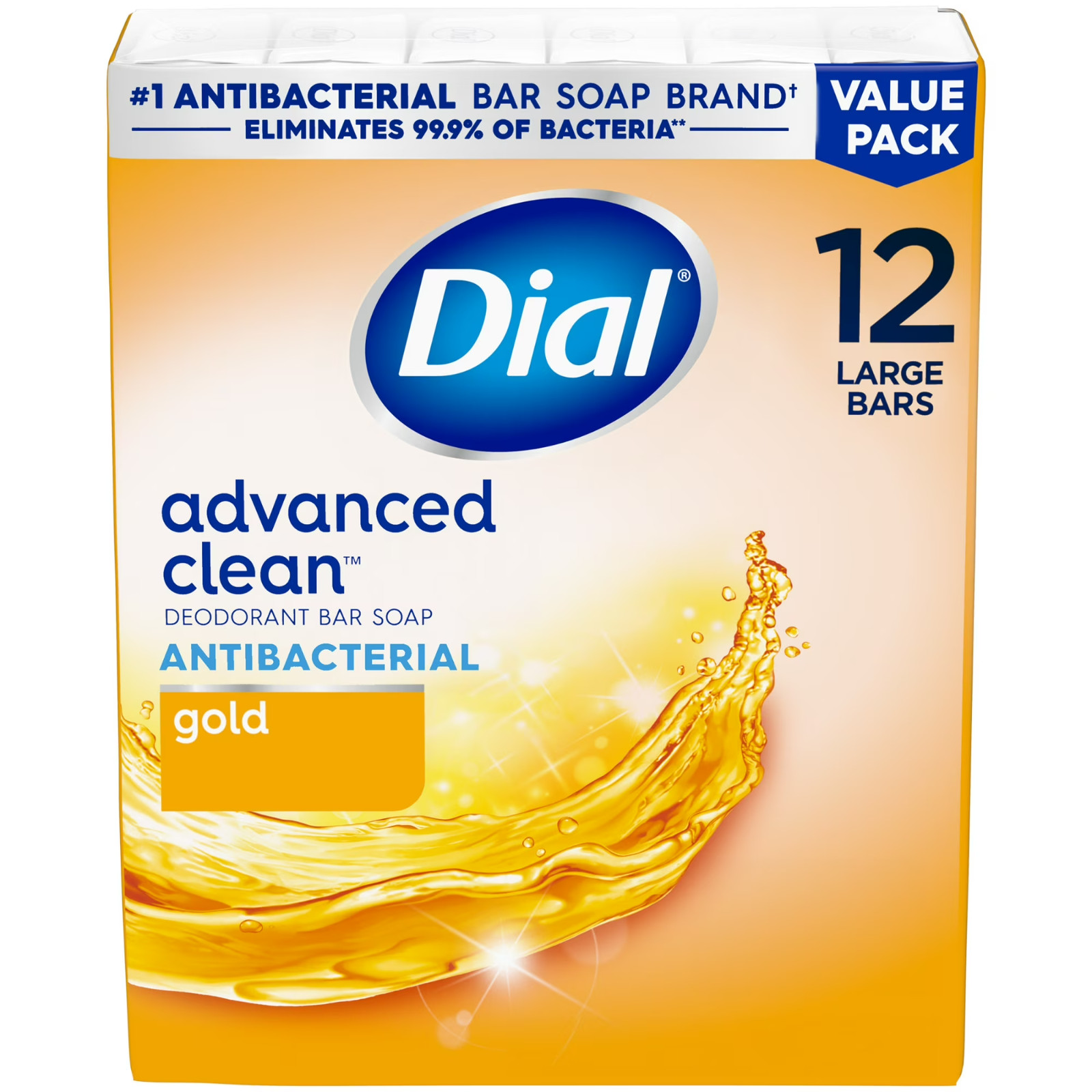 Dial Antibacterial Deodorant Bar Soap Gold Advanced Clean, 4 oz, 12 Bars