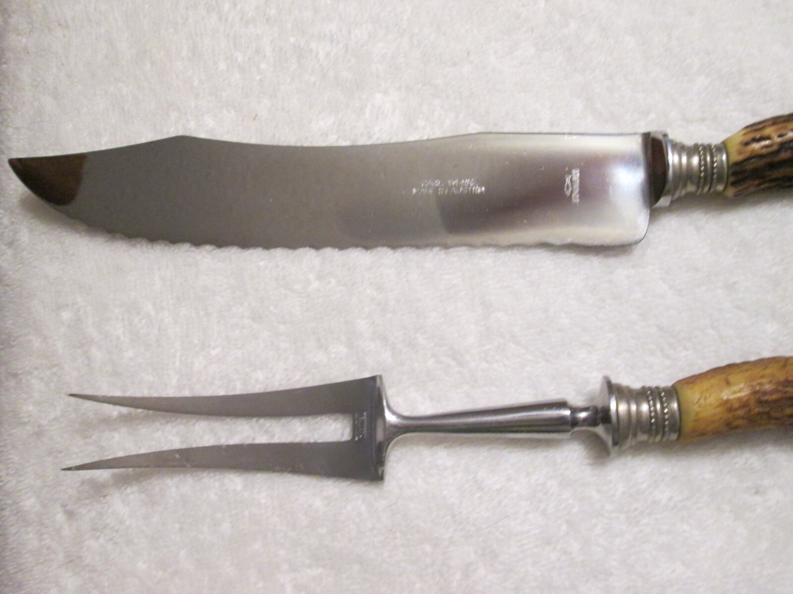 Vintage Stag Horn Hake Werke Austria Serrated Knife Rostfrei Fork Carving Set