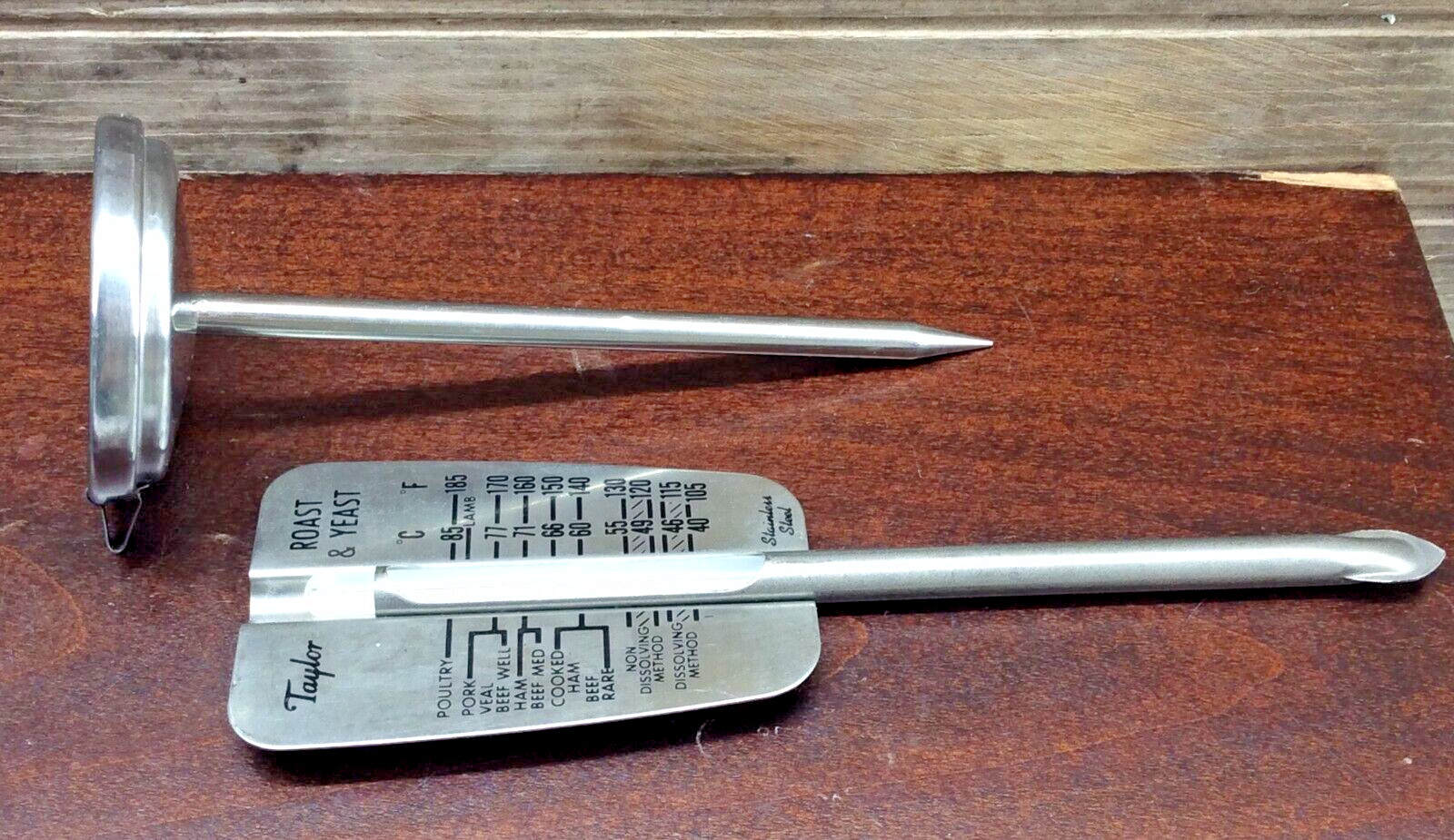 Taylor Thermometers Meat & Roast/Yeast Stainless Steel Lot Of 2 Vintage MCM