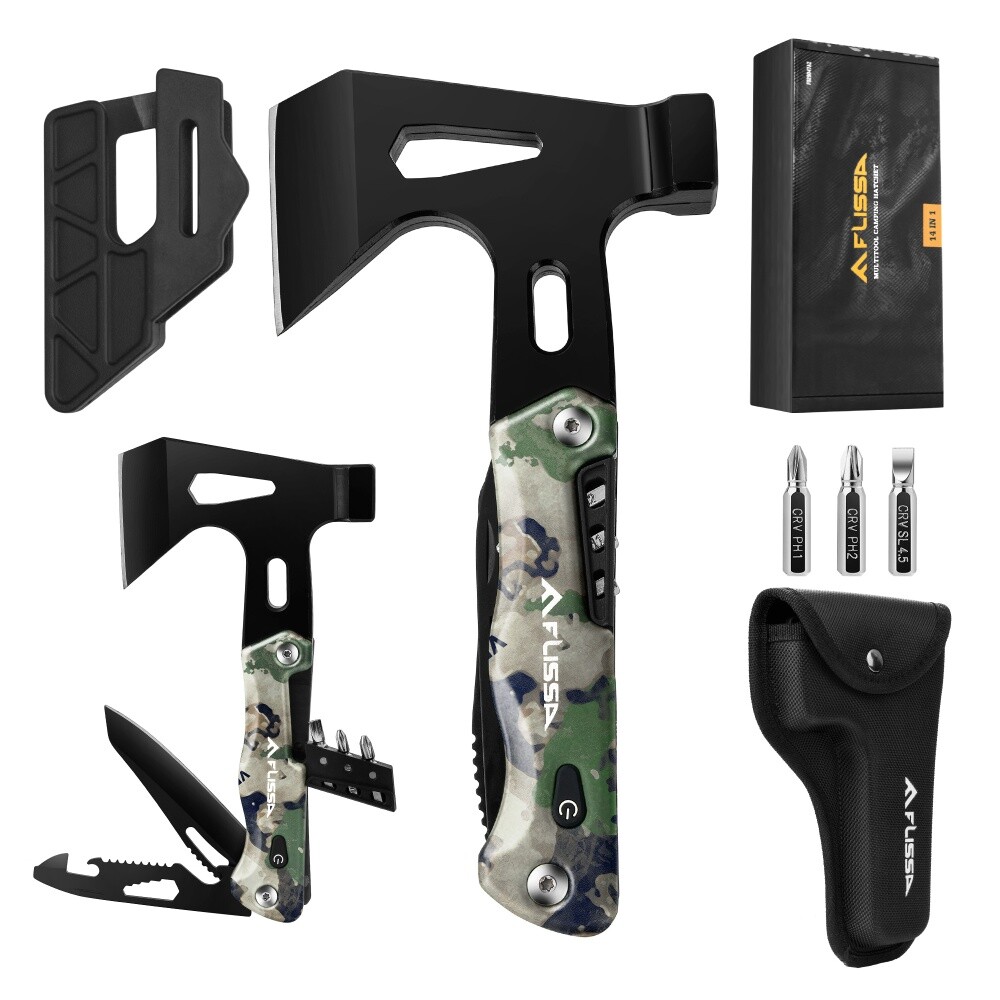 FLISSA Multi Tool Axe Hammer Multitool Hatchet Stainless Steel EDC Pocket Knife