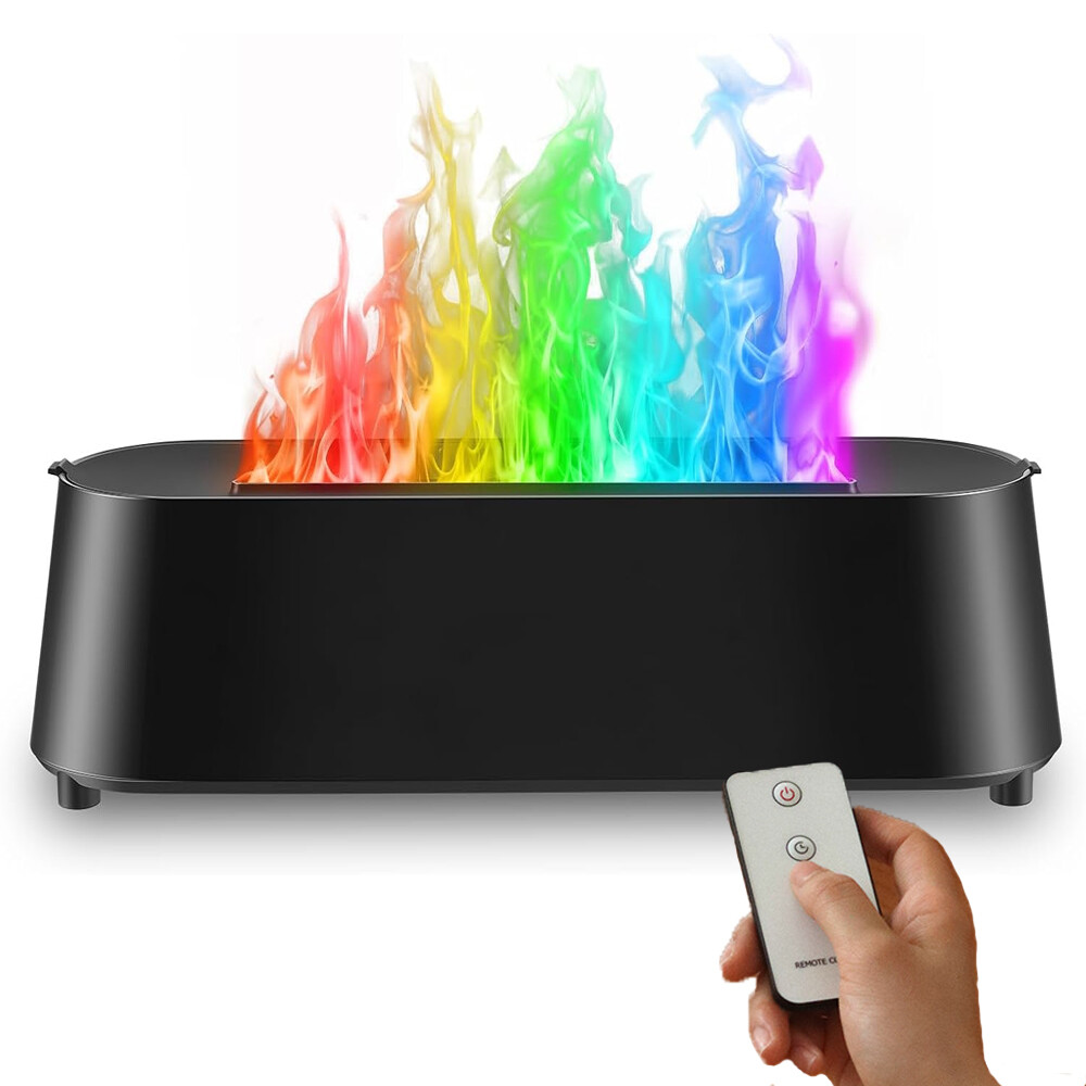 180/250ml Colorful Flame Essential Oil Diffuser w/Remote Control USB Black/White