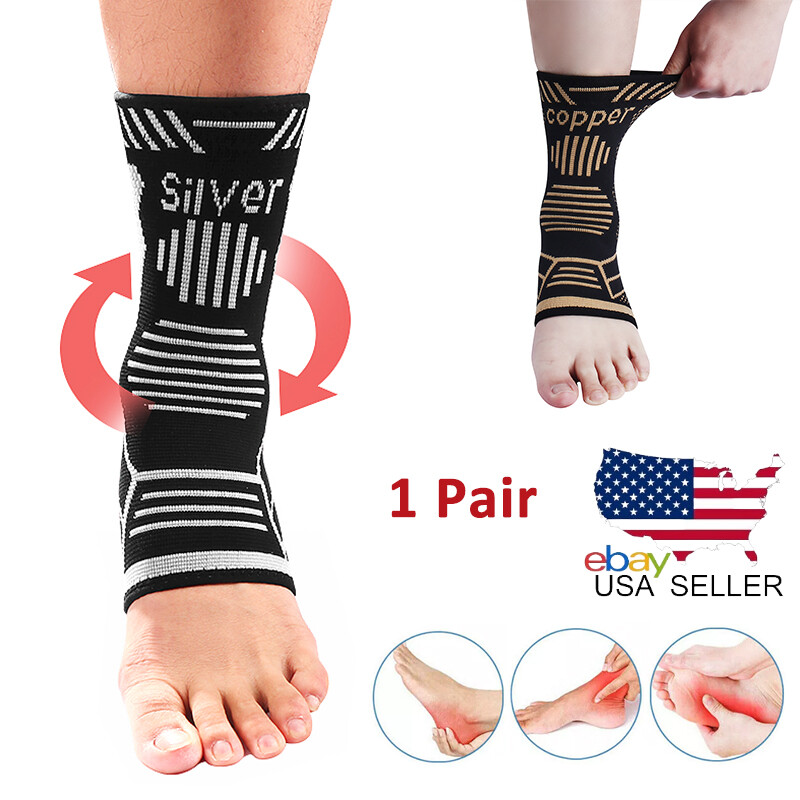 Silver Ankle Brace Compression Sleeve Support Socks Foot Fasciitis Pain Relief