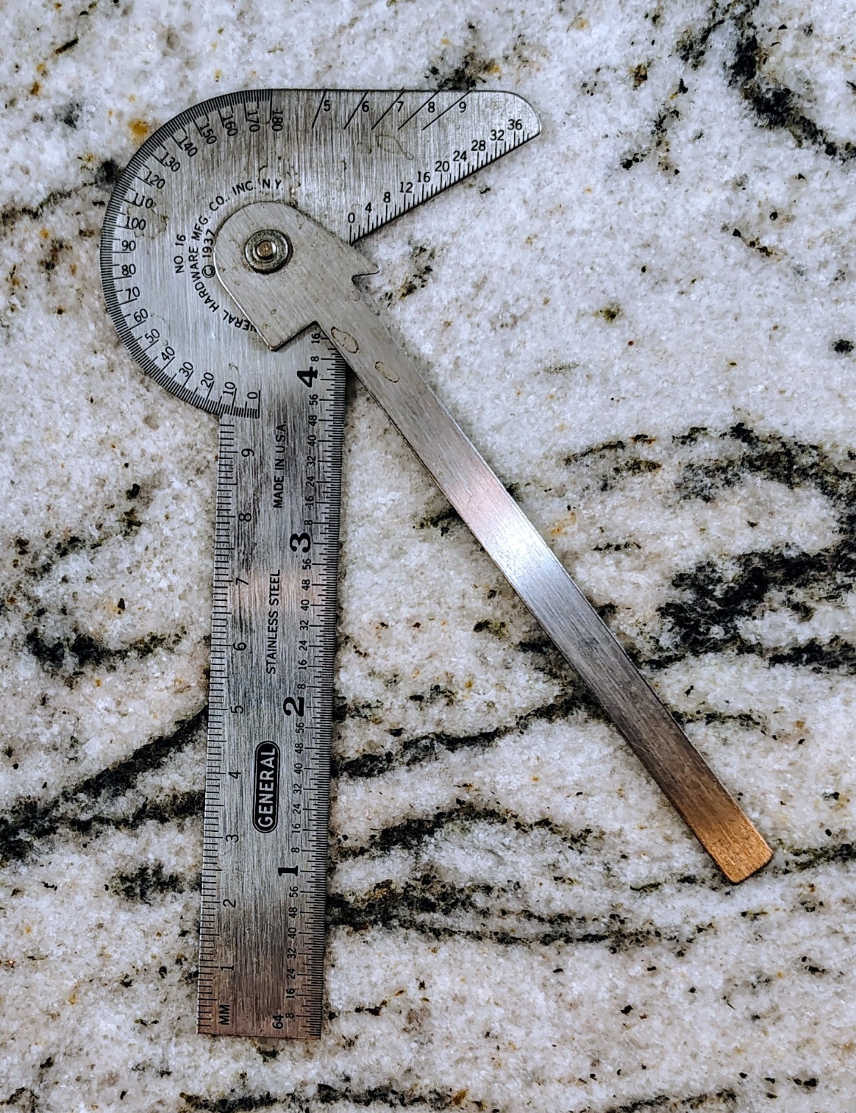 🗽GENERAL No. 16 RULE GAGE PROTRACTOR DRILL POINT CENTER EXCELLENT CONDITION