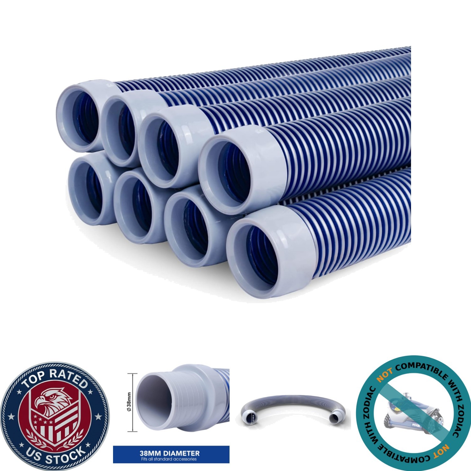 Complete 8-Piece Replacement Pool Hose - 1.5” Diameter for Effortless Cleaning