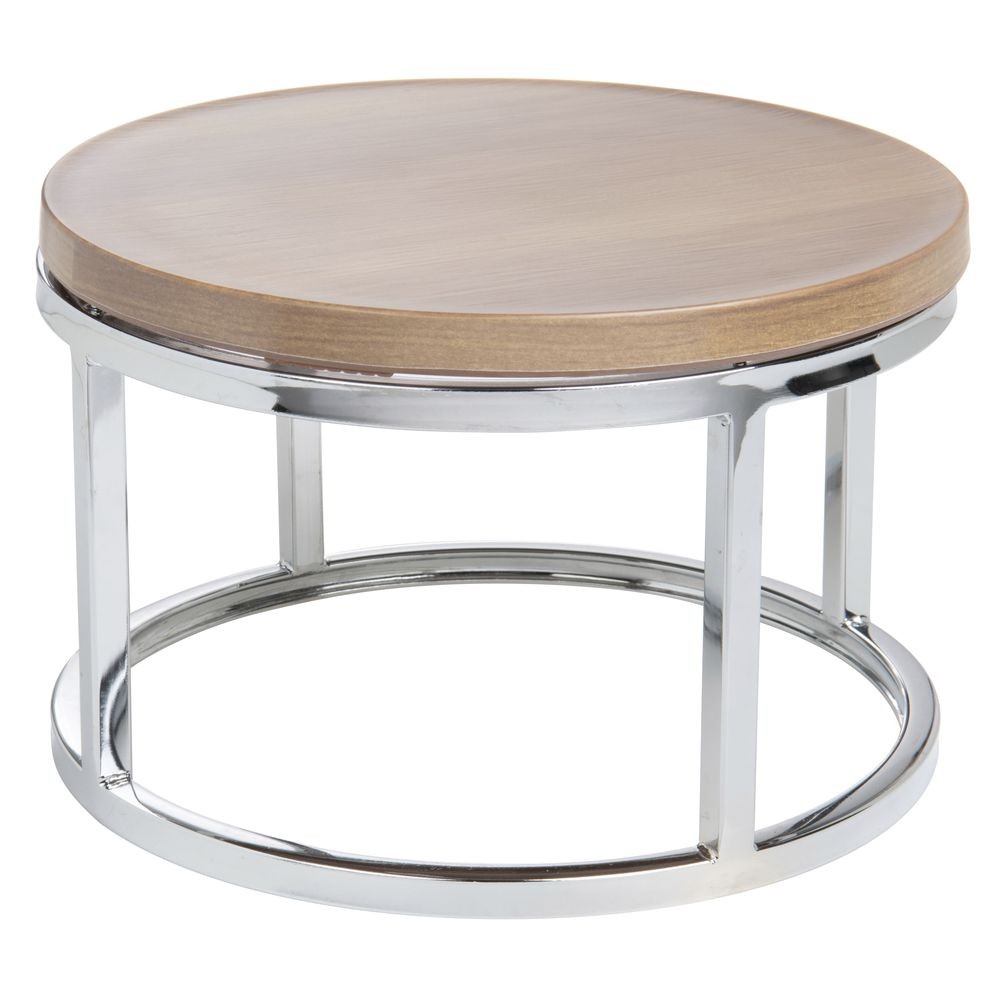 HUBERT Cerve Collection Chrome Tall Round Riser with Acacia Top  - 11 11/50"Dia