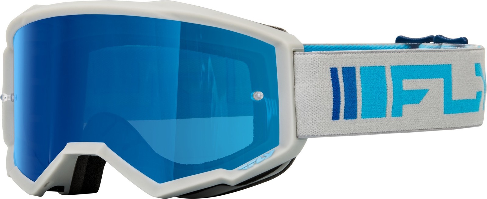 Fly Racing Zone Goggle Silver/Blue Adult Blue Mirror/Smoke Lens 37-51523