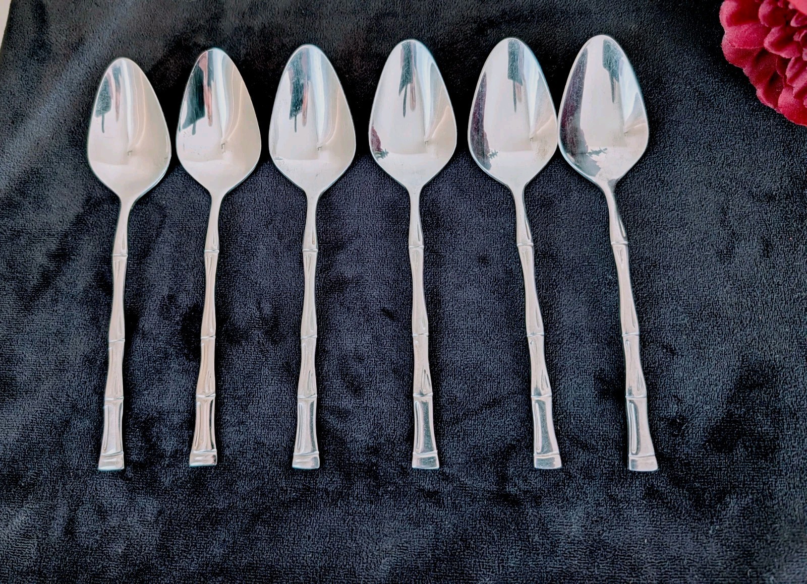 ESTIA BAMBOO Stainless Steel Flatware Silverware 6 Oval Soup Spoons