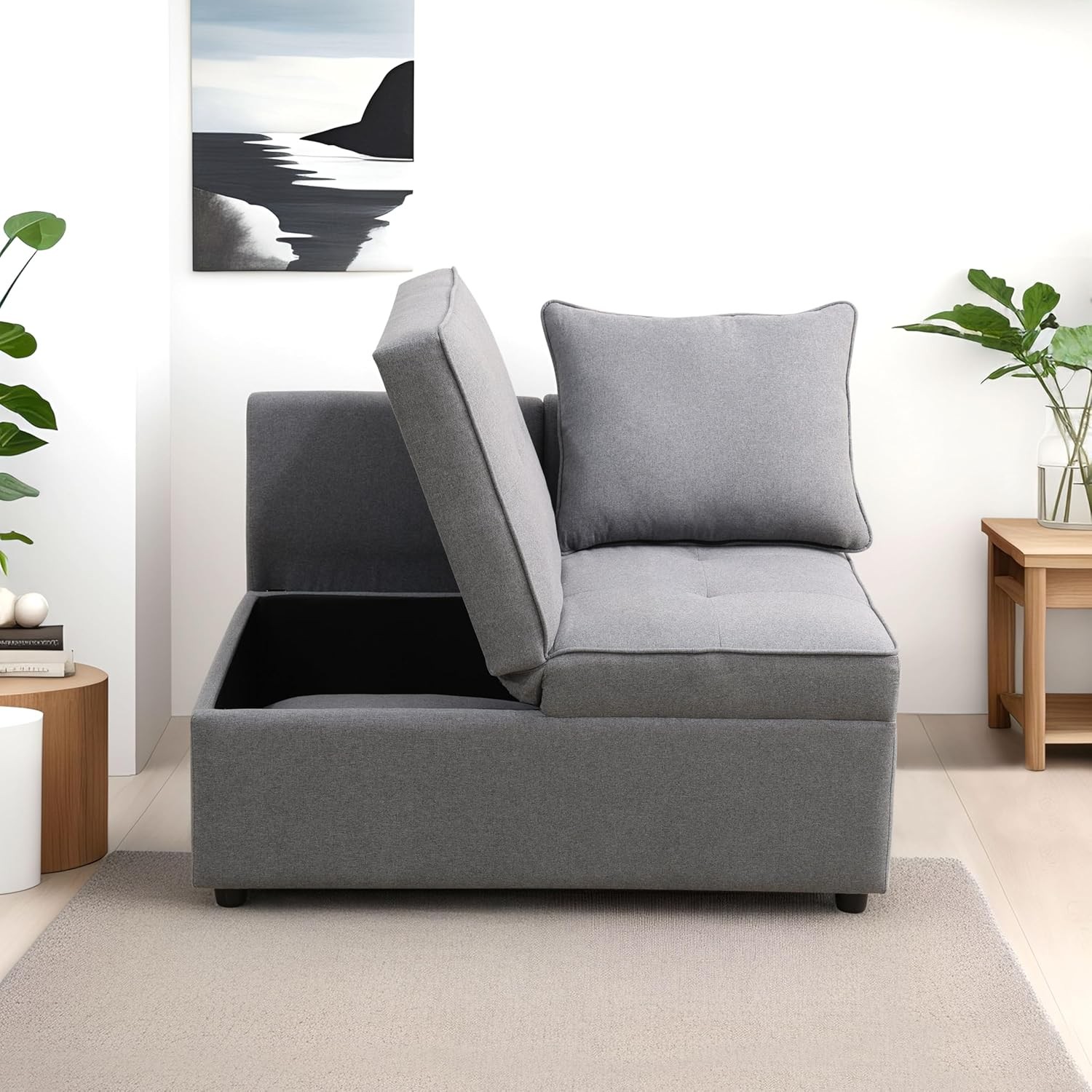 Sleeper Sofa 4-in-1 Convertible Ottoman Couch Bed Modern Sackcloth Futon Sofa