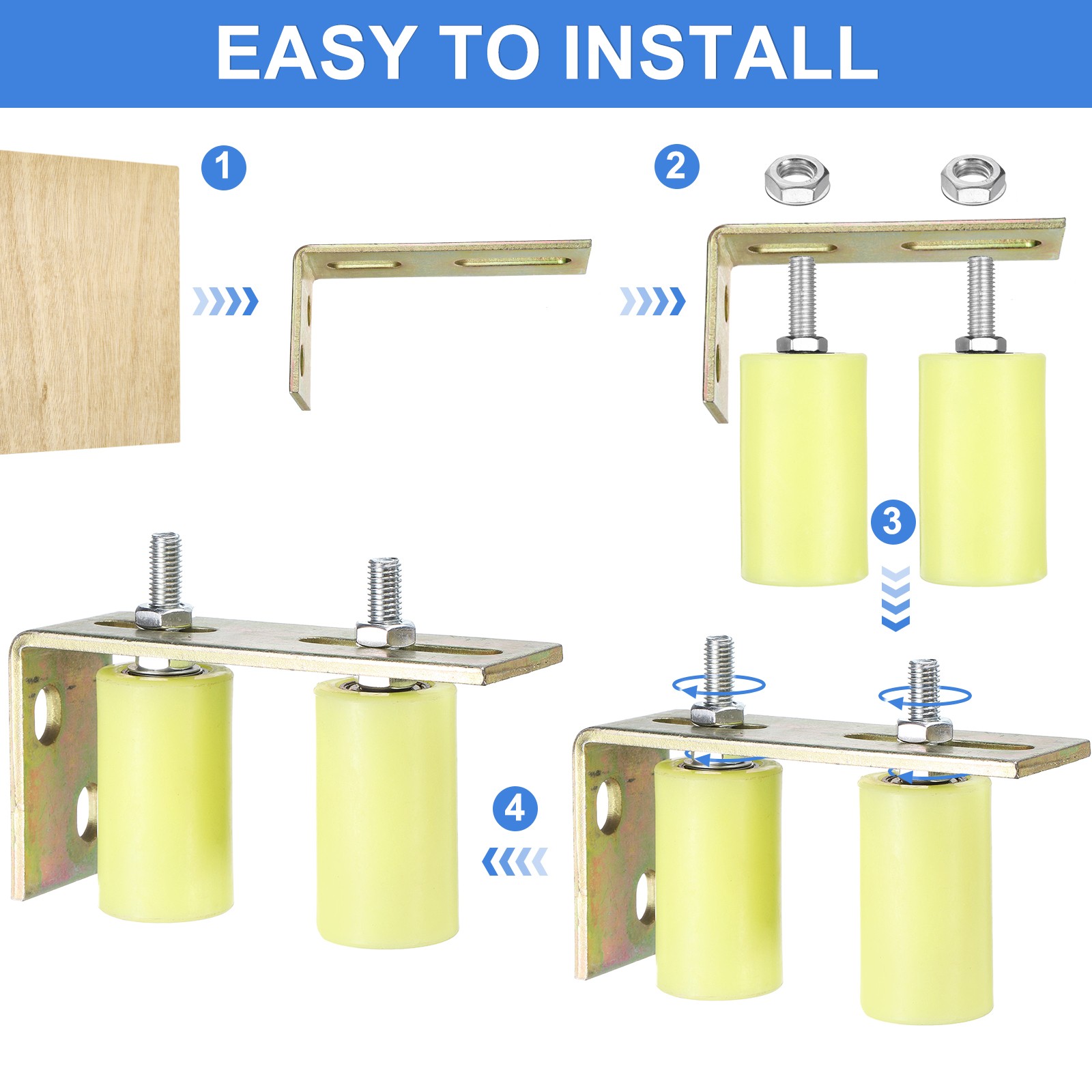 4Pcs Slide Gate Guide Roller 1.7" Nylon Gate Support Roller with Bracket Yellow