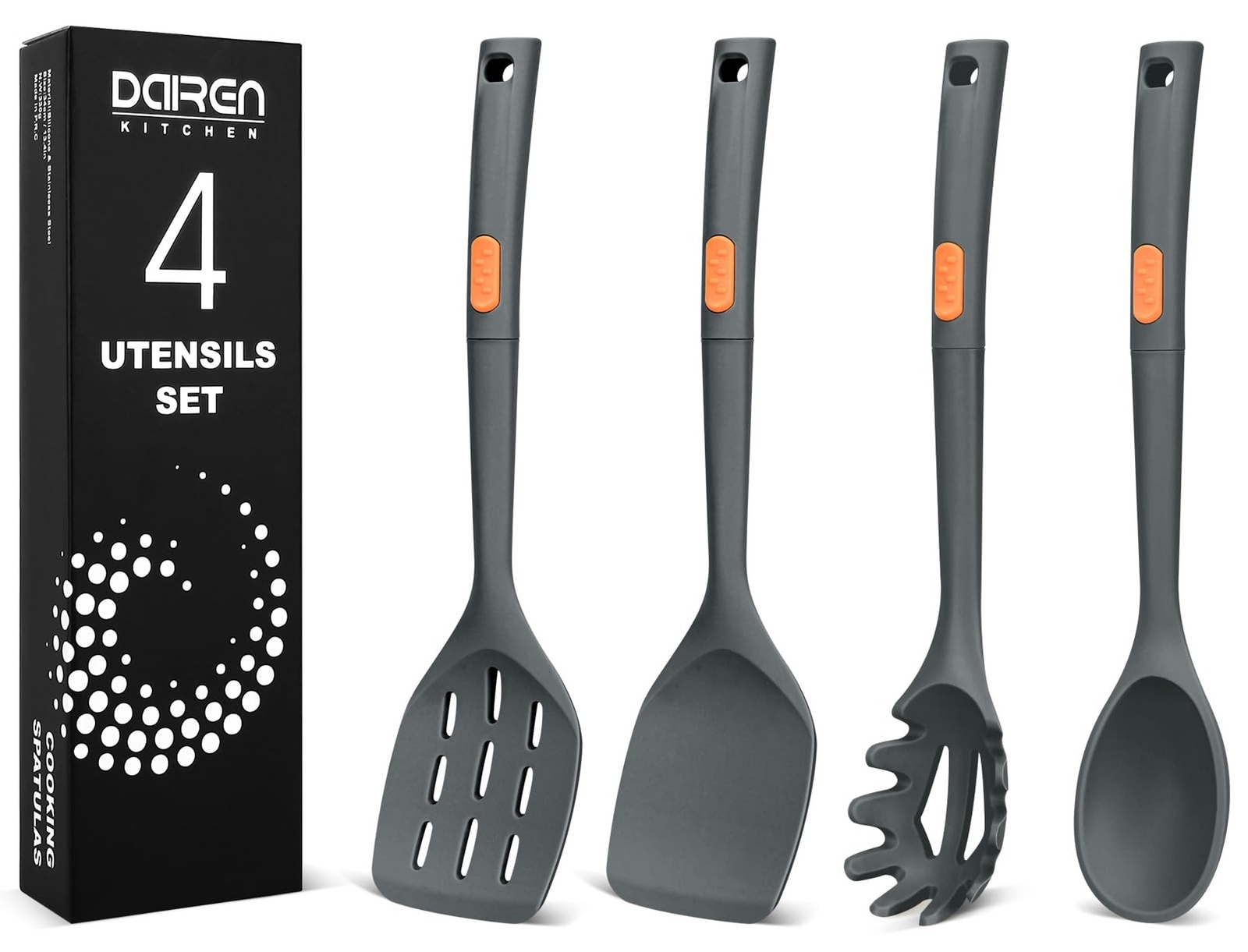 Silicone Cooking Spatulas and Spaghetti Spoons, 4 Pack Heat Resistant Full Si...