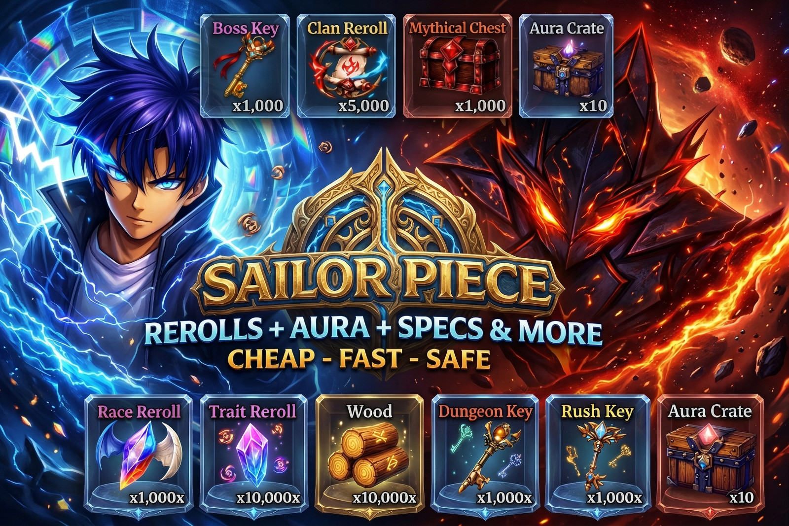 SAILOR PIECE | GAMEPASSES ALL ITEMS WEAPONS POWERS | FAST  - (Read Description)