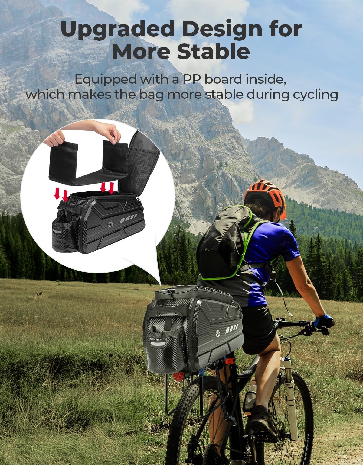 KEMIMOTO Bike Rear Bag EVA Hard Shell, 13L/20L/40L Upgraded Ebike Rear Rack Bag