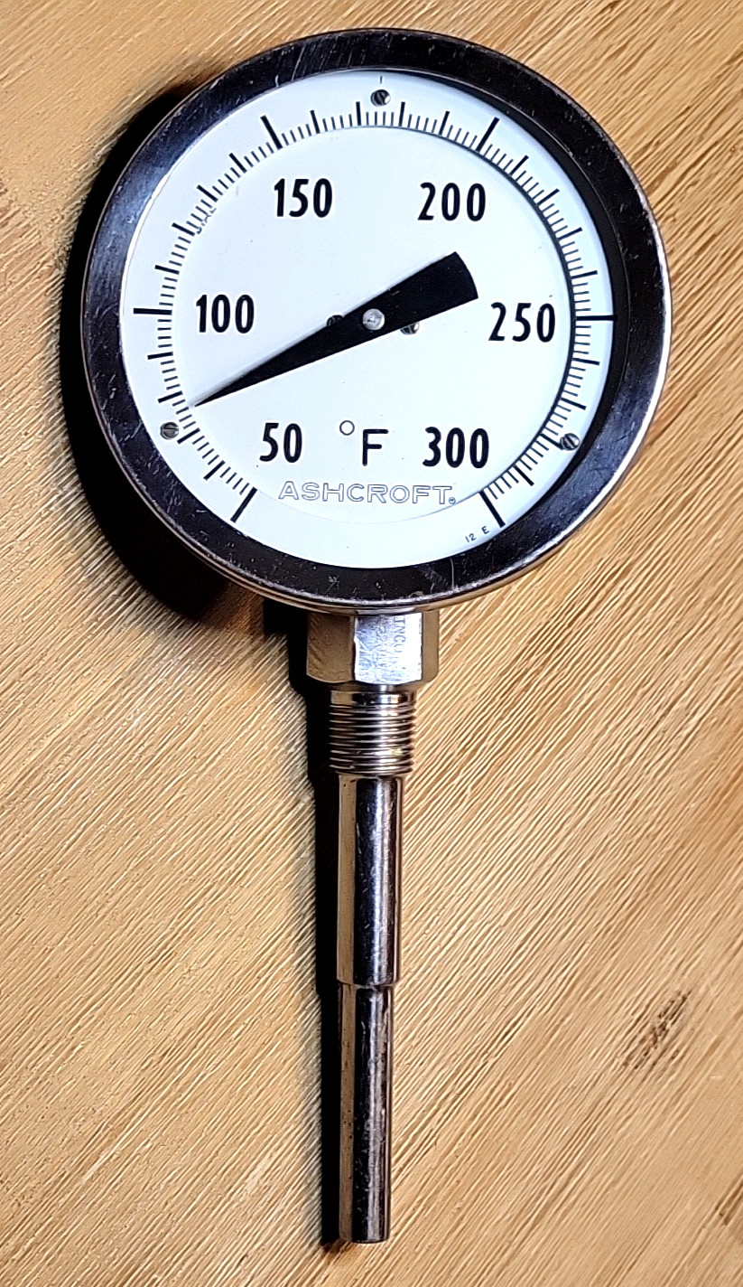 Ashcroft Temperature Probe Gauge 300 F Degree 5" Vintage 1960's