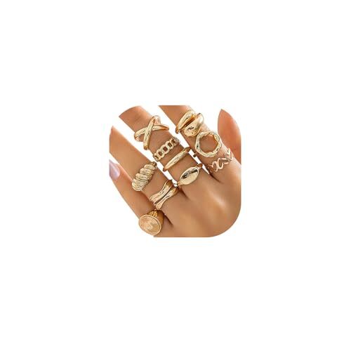 Chunky Knuckle Stackable Rings Set for Women Lover,Boho Joint Finger Nail Gold
