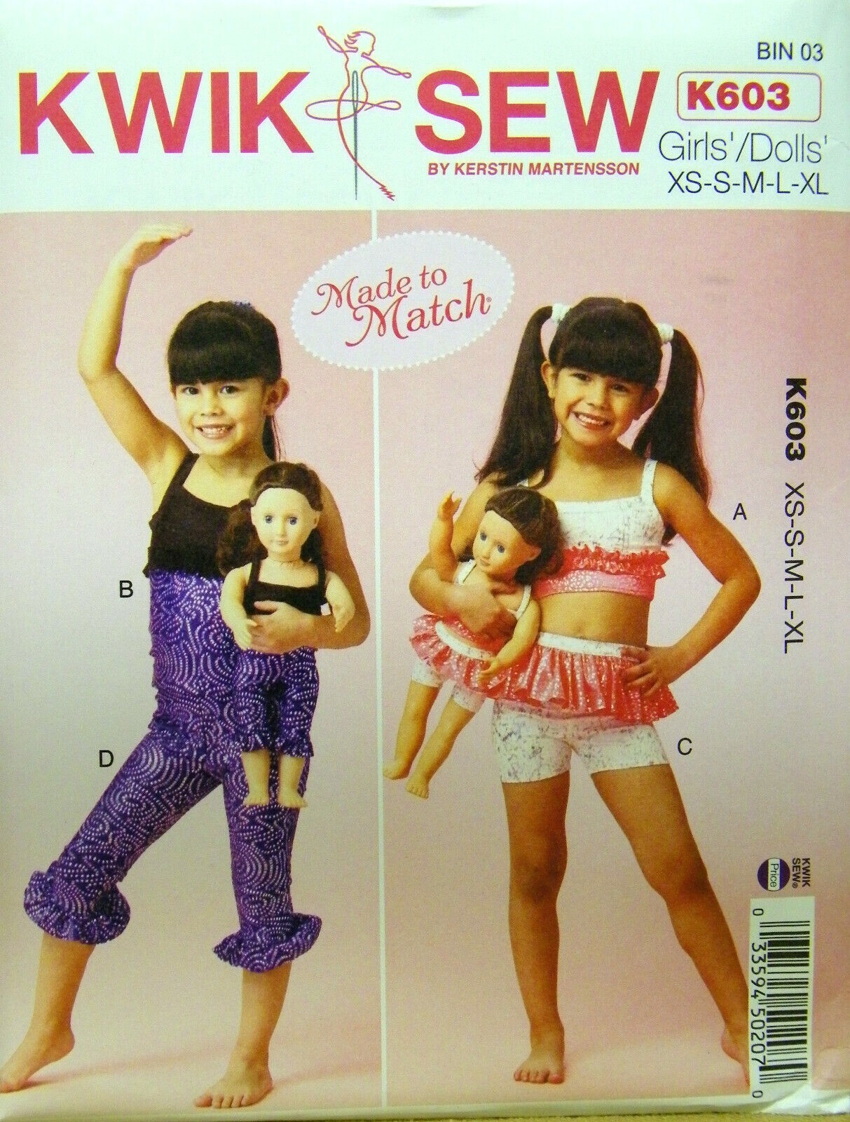 KWIK SEW K603 TOP SHORTS LEGGINGS GIRLS SIZES XS S M L XL  & 18" DOLLS  UNCUT