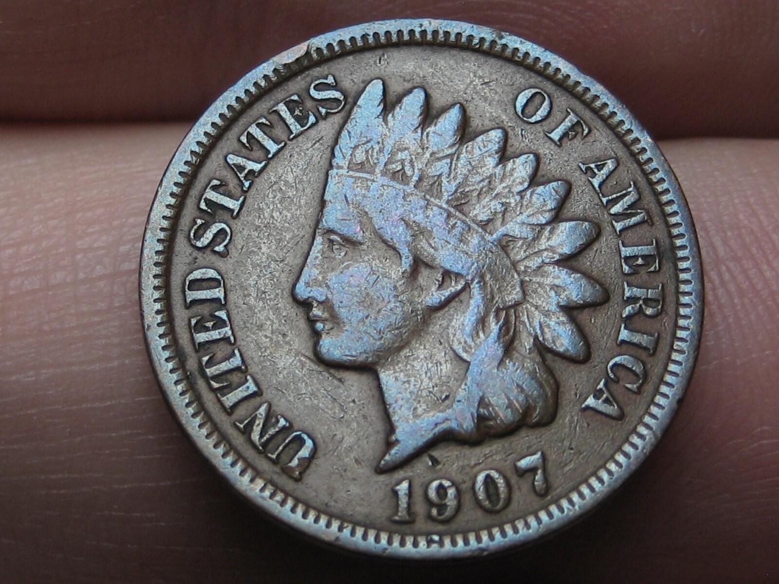 1907 Indian Head Cent Penny- Fine/VF Details, Chocolate Brown