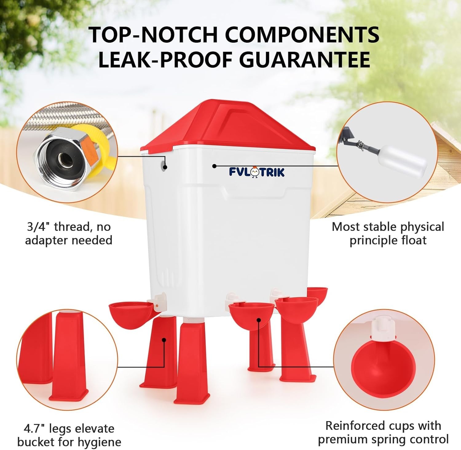 Automatic Chicken Waterer 3 Gallon; Float Valve; Poultry System