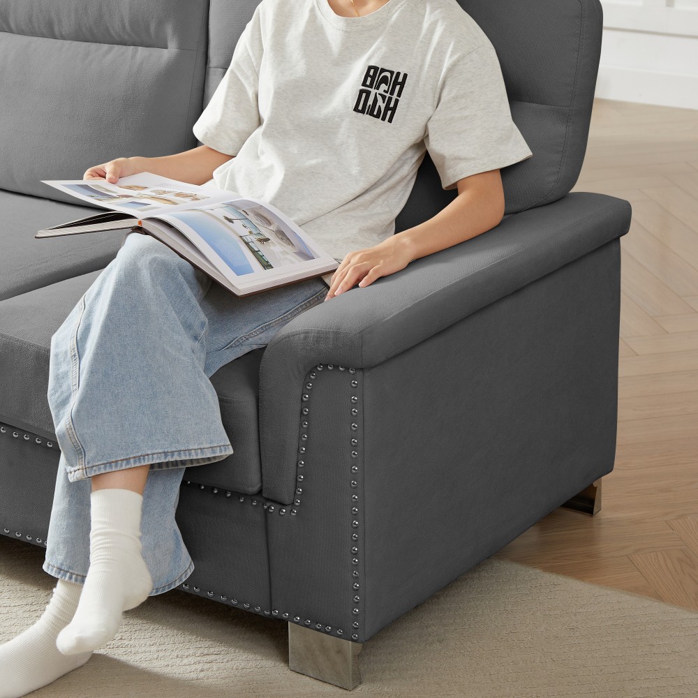82" Modern Snowfleece Fabric 3-Seat Sofa w/ Rolled Arms for Living Room, Gray