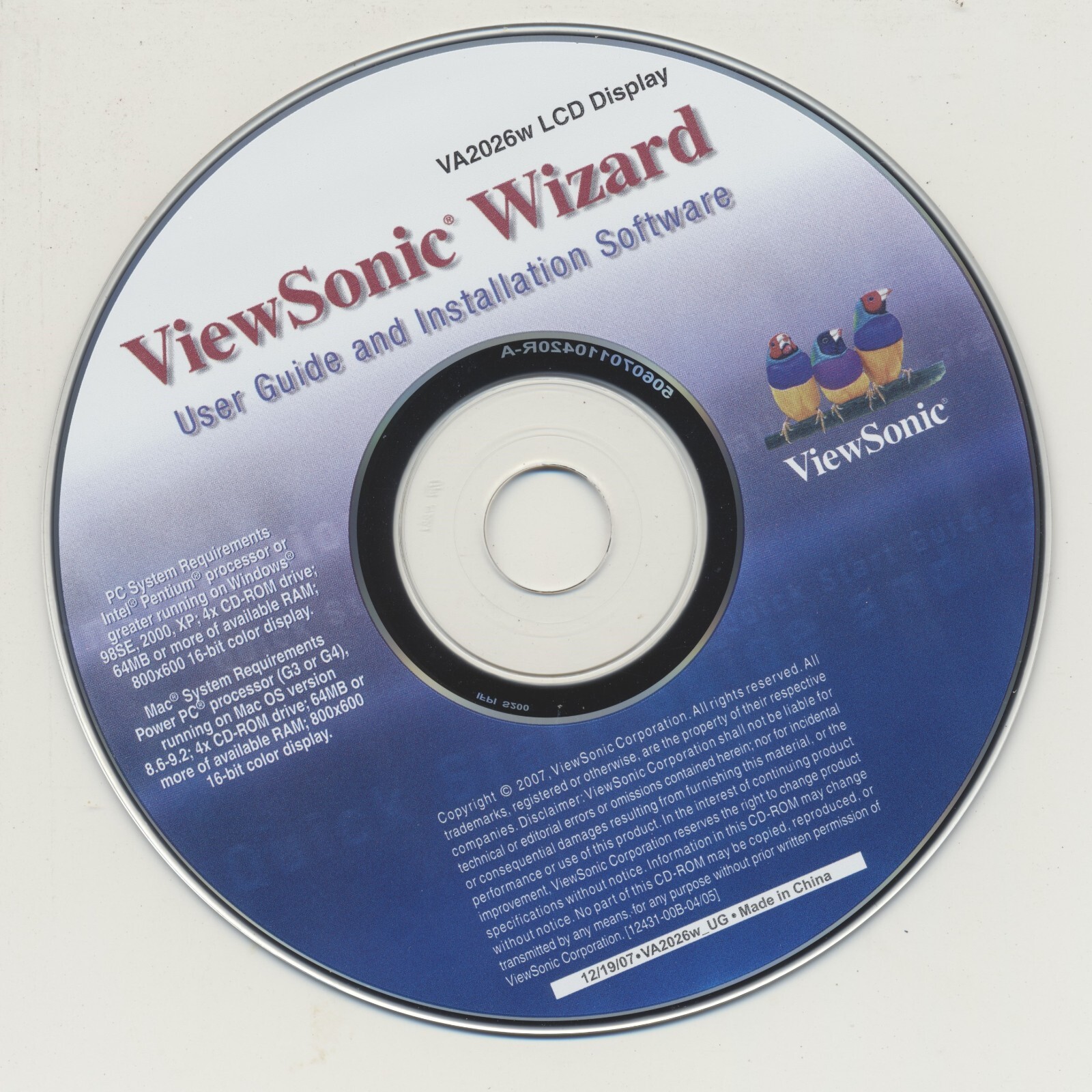 ViewSonic Wizard User Guide and Installation Software CD-ROM VA2026W Documents