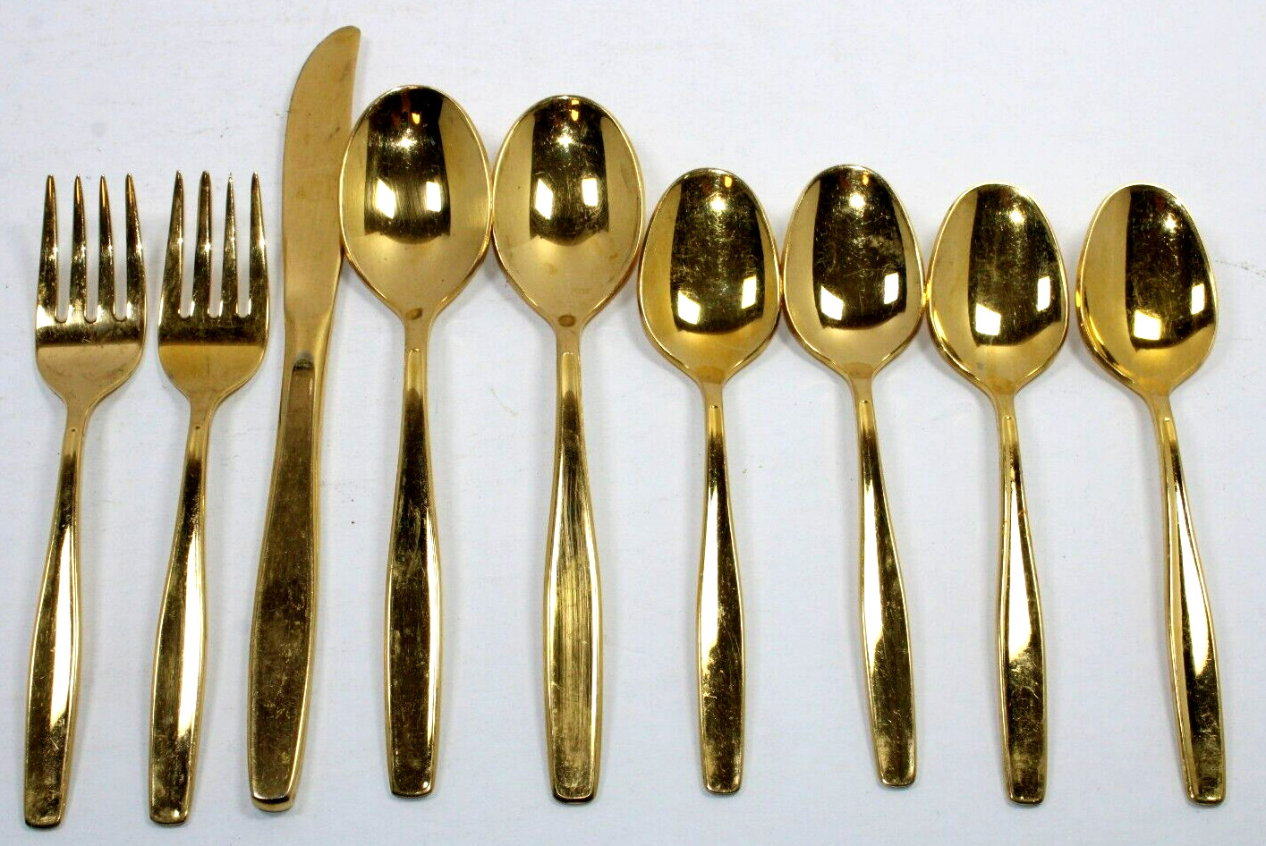 9 Pce. Rogers Cutlery Co Stainless USA Golden Modern Living - Gold Electroplate