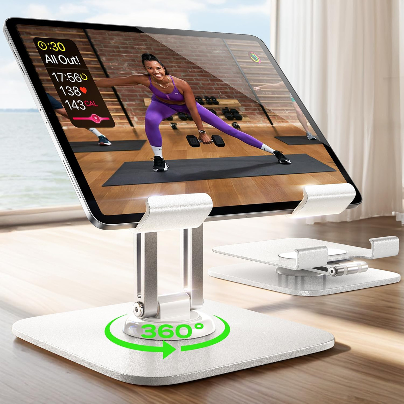 Tablet Stand Holder Adjustable for Desk White 2025 with Rotating Display for