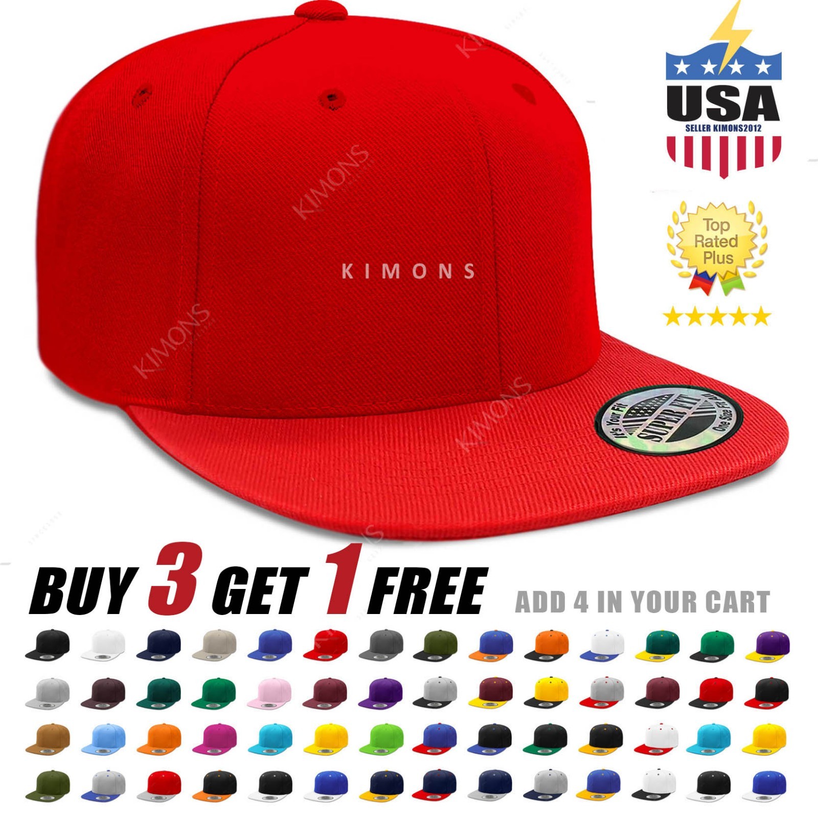 Premium Snapback Hat Flat Bill Baseball Cap Plain Blank Trucker Adjustable CS