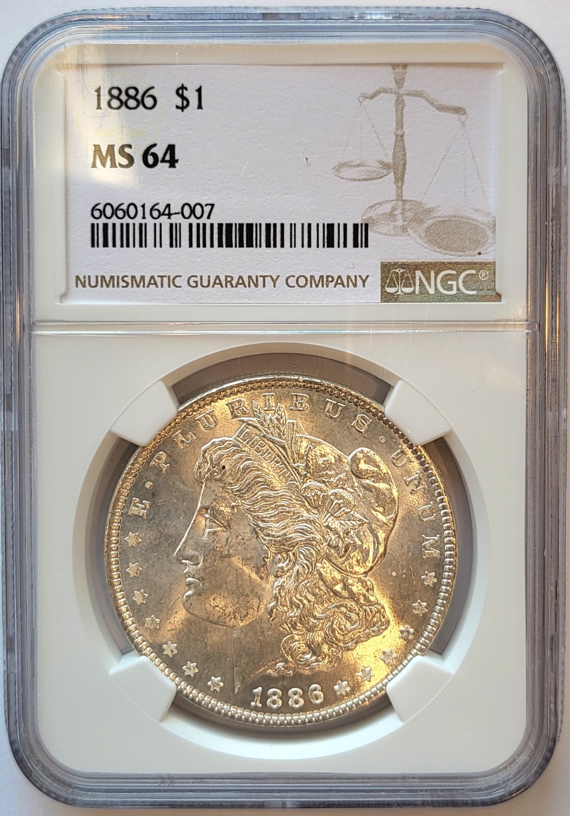 1886-P   NGC MS-64   Brilliant   Morgan Silver Dollar.   #260   New Lower Price