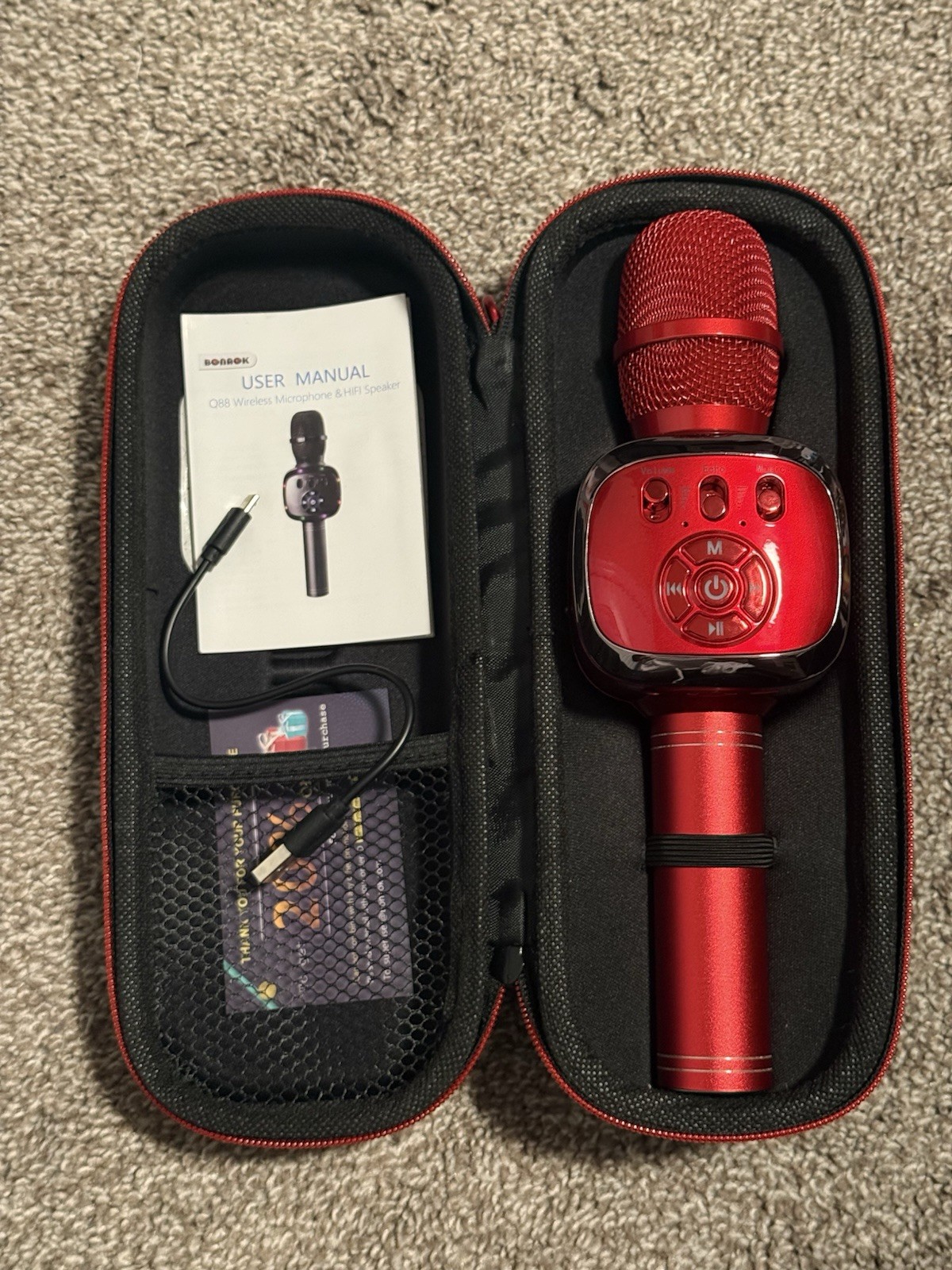 Bonnok Q88 Red Wireless Bluetooth USB Karaoke Microphone Cordless Handheld