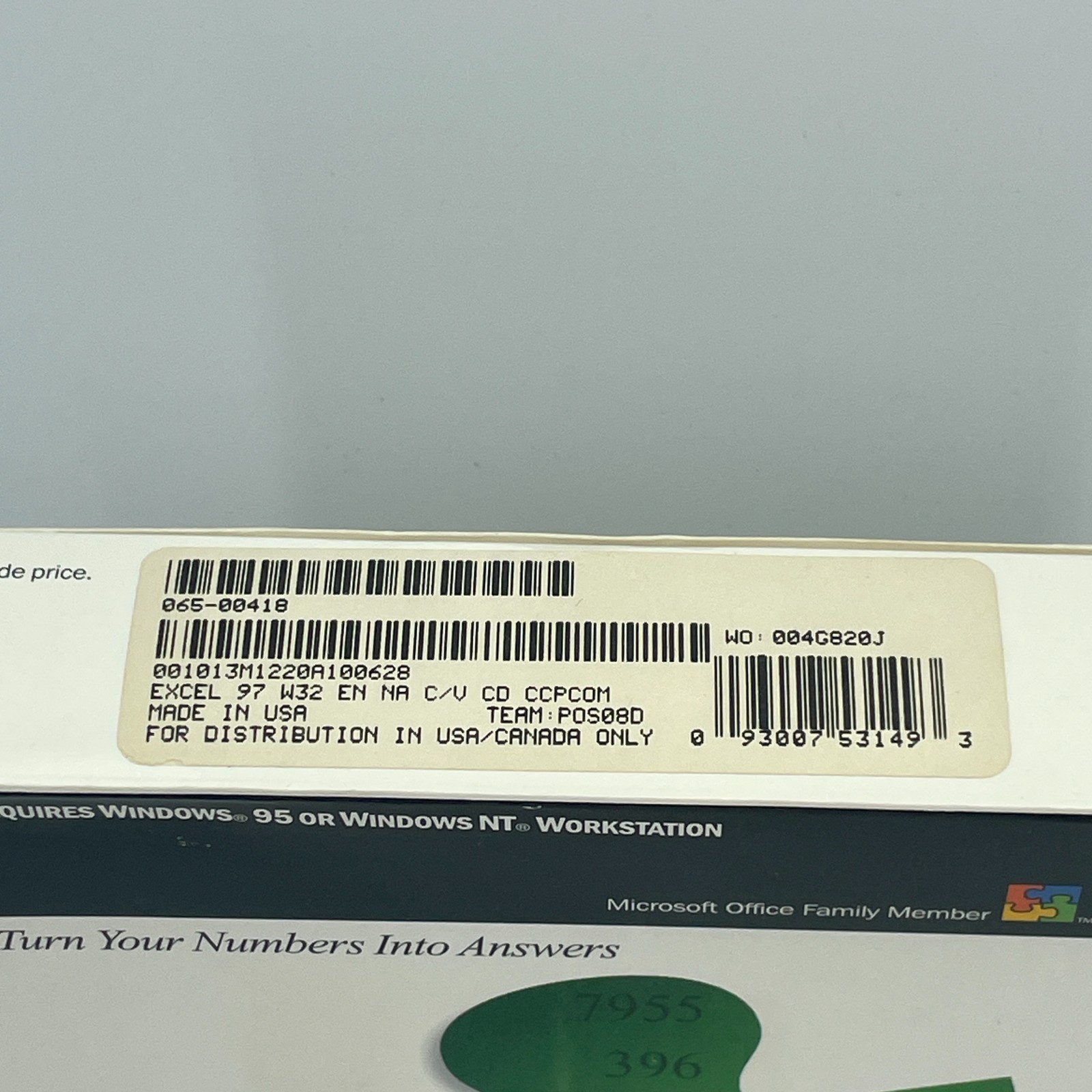 MICROSOFT Excel 97 Upgrade Windows 95 NT CD ROM Software Big Box Product Key