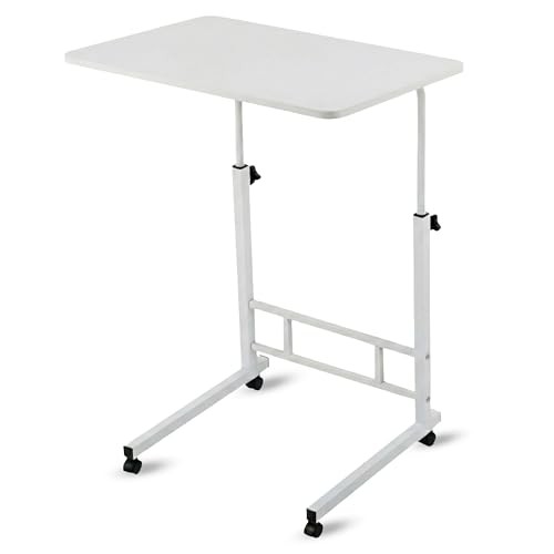 Mobile Standing Desk Adjustable Height for Laptop – Small Rolling Desk & White