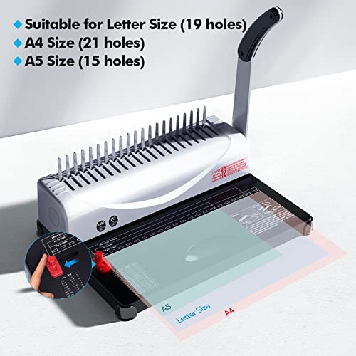 Binding Machine, 21-Hole, 450 Sheets, Comb Binding Machines with 1 Box Silver