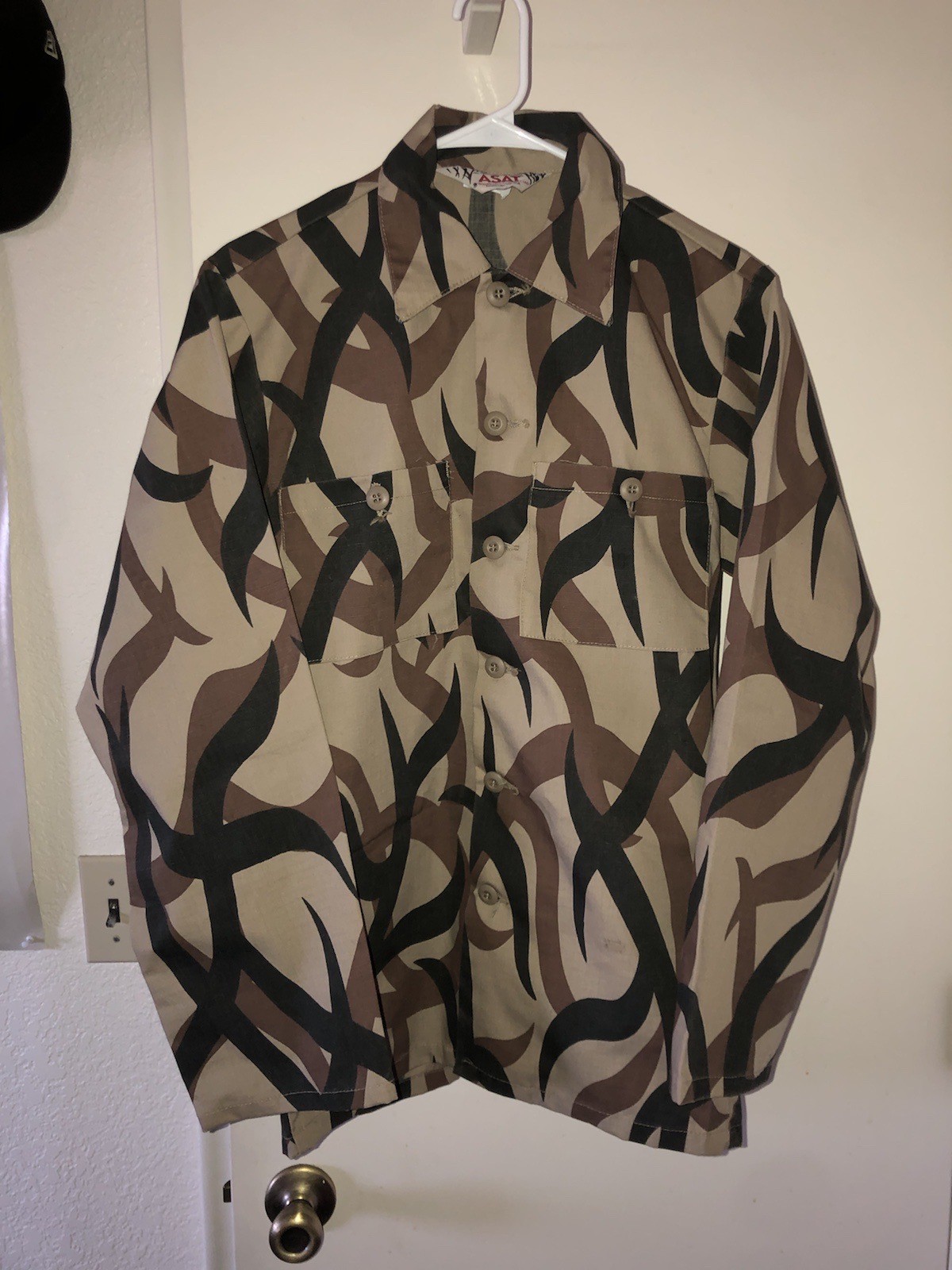 Vintage ASAT Camo BDU Style Button Up Field Shirt Jacket Small Hunting USA 80s