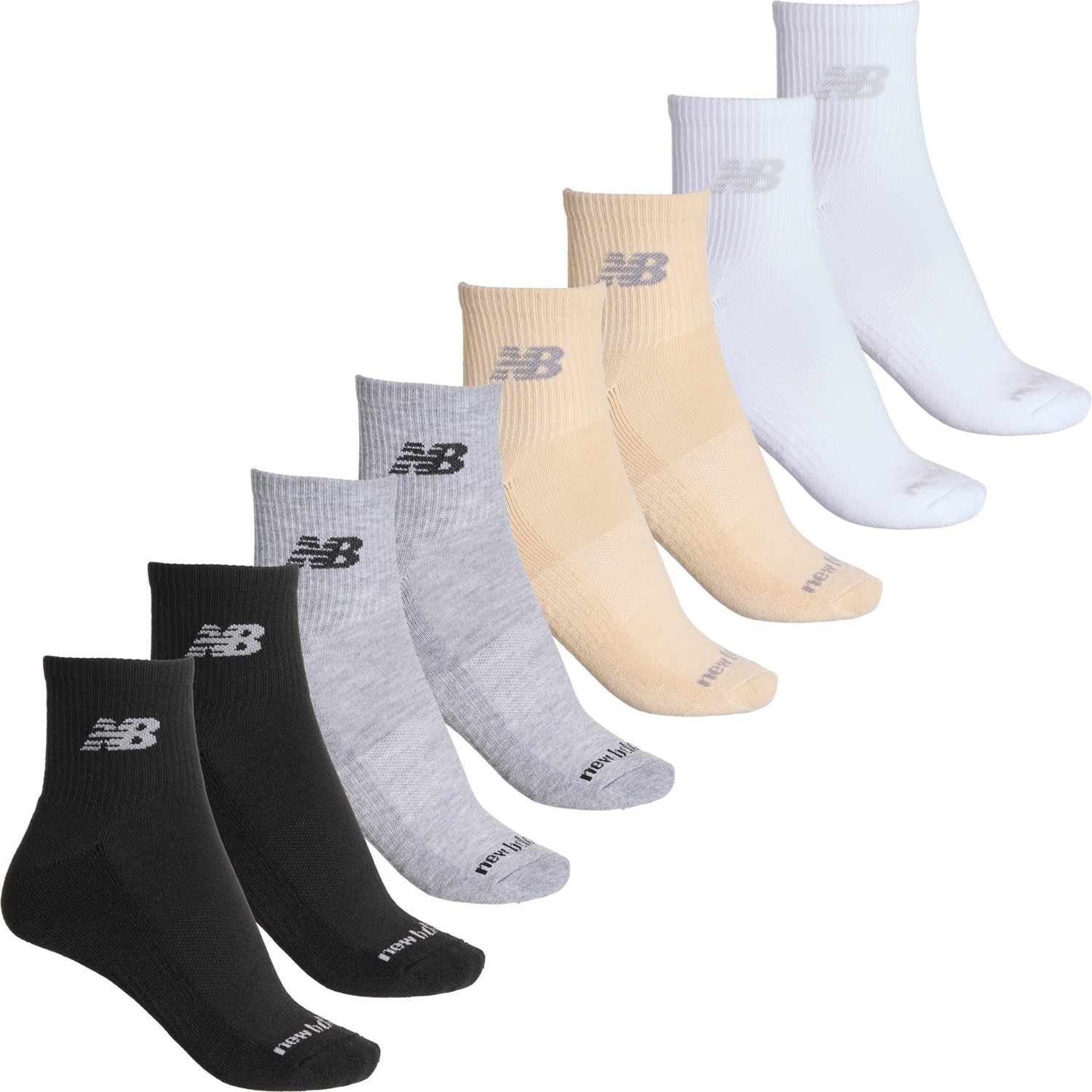 New Balance Cushioned Ankle Socks 8 Pack Women's Size M Black White Gray Beige