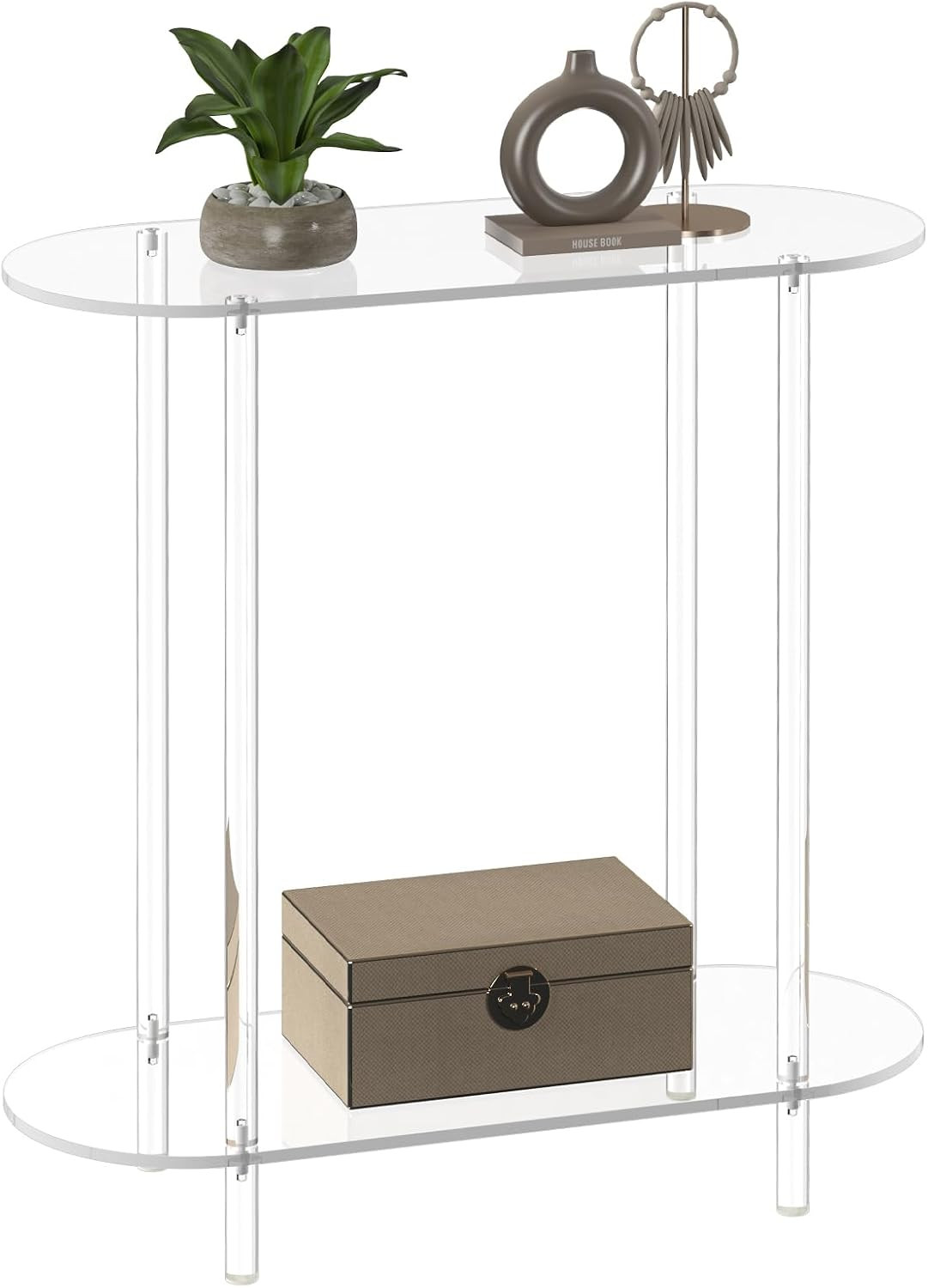 Acrylic Console Table, Oval, 29.5" Small Entryway Table, Clear Entry Table for S