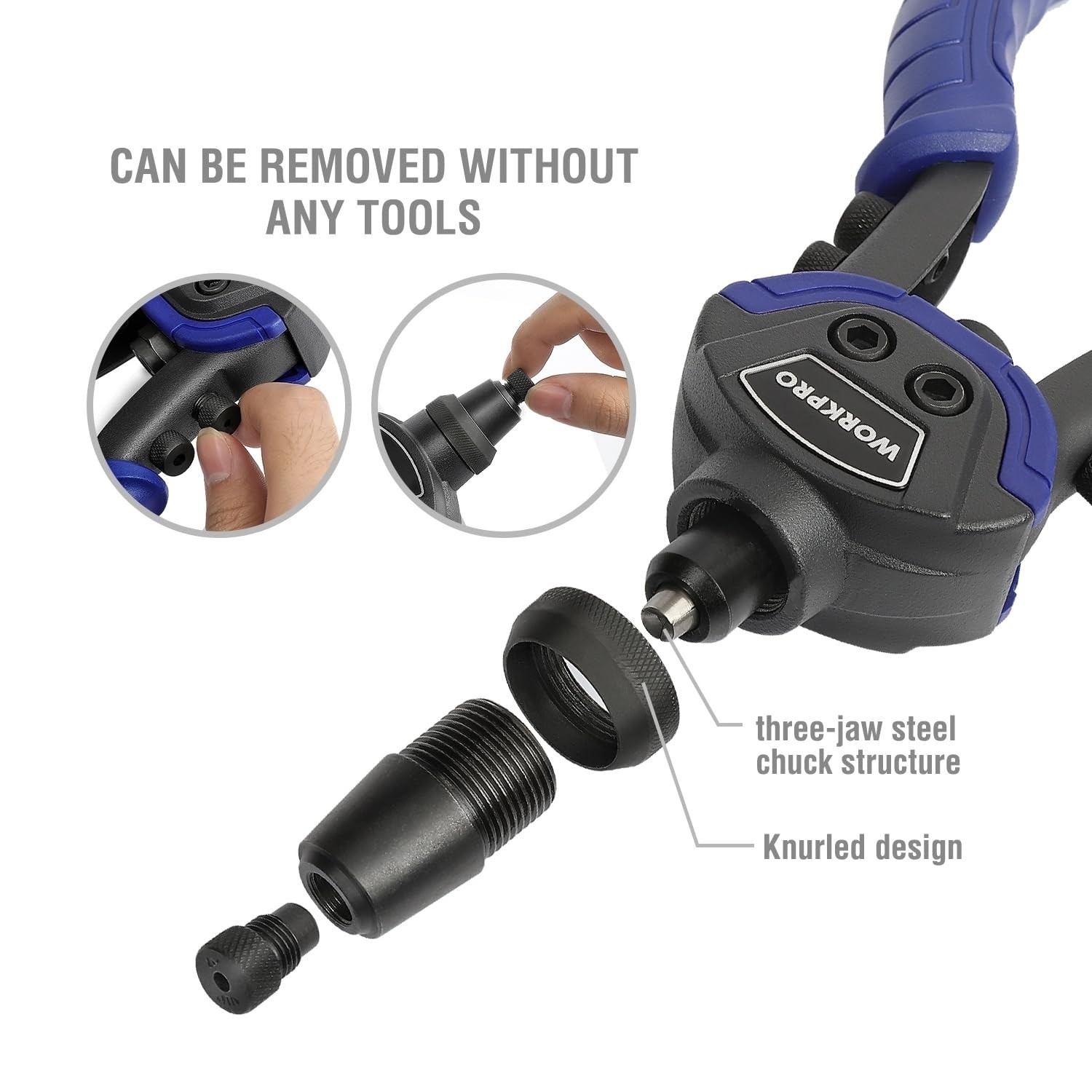 WORKPRO Rivet Gun Set 5-in-1 10-Inch Pop Riveter with 5 Sizes Interchangeable
