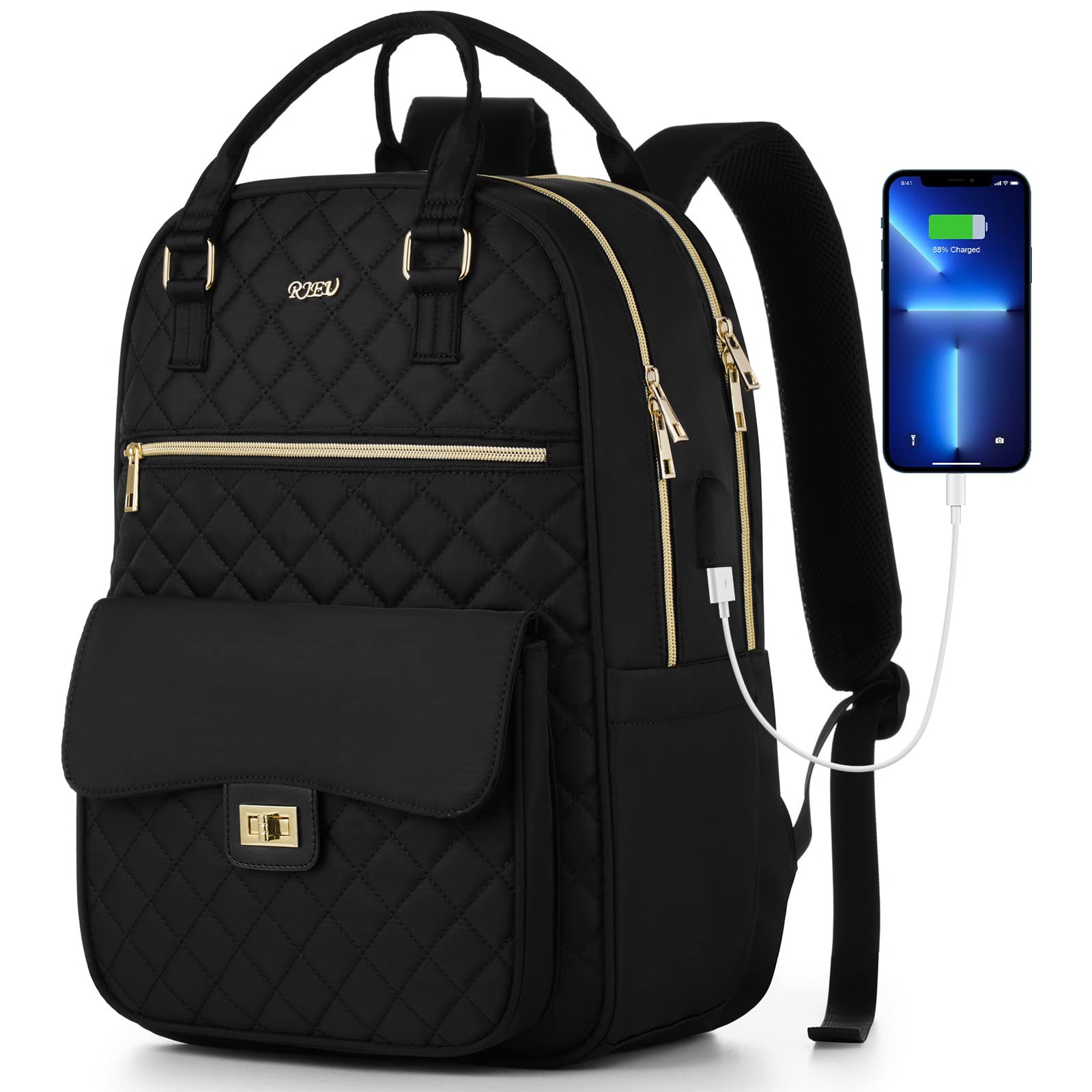 Black Women 15.6 Inch Laptop Backpack Cute School Teen Girls Bookbag Travel