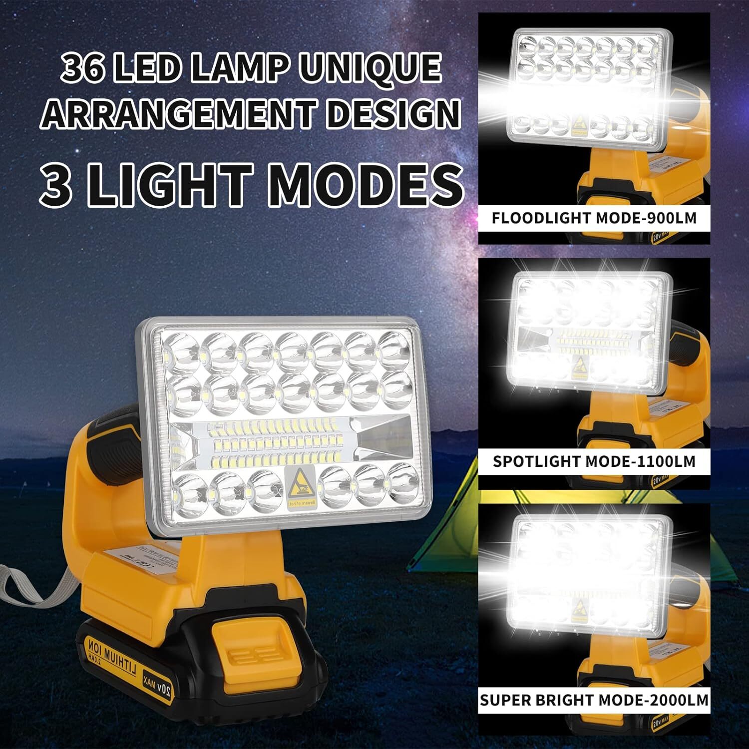 LED Work Light Suitable For DeWalt 20V MAX DCB210 Li-Ion Battery 2000LM 18W Tool
