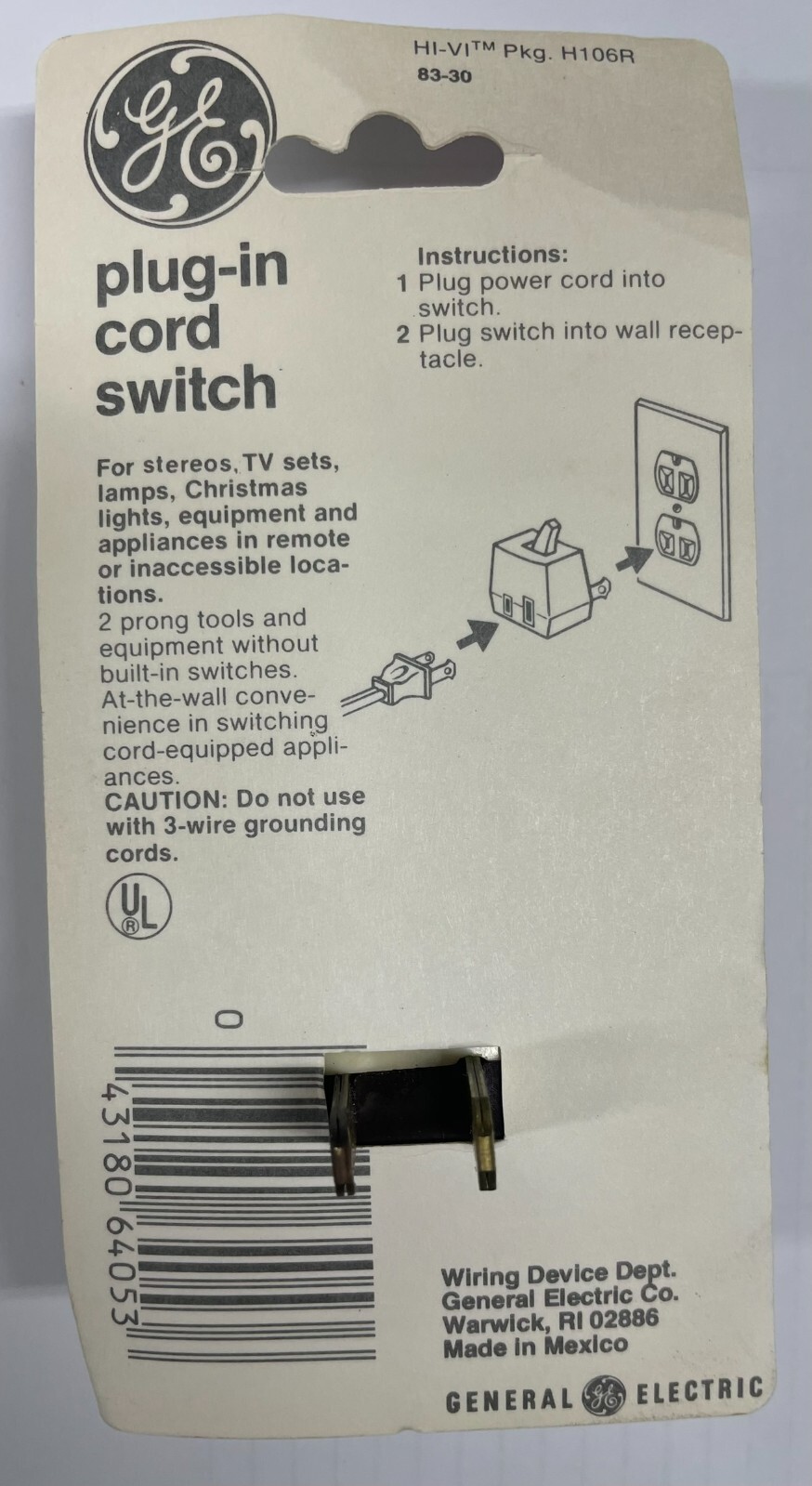 Plug In Cord Switch (3-Pack) GE FREE SHIPPING