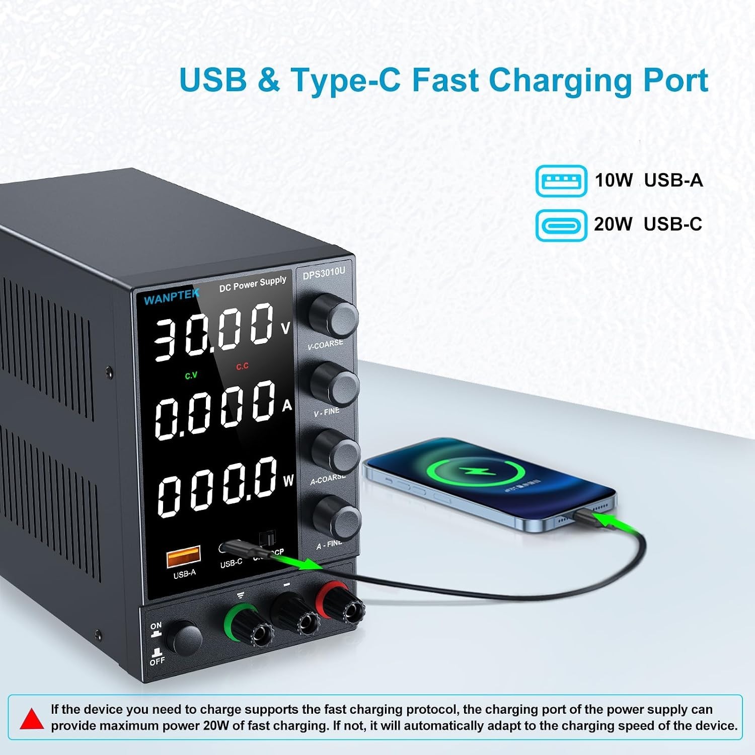 Versatile Variable DC Power Supply with USB & Type-C for Electronics Projects