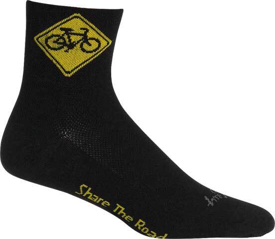 SockGuy Share the Road 3" Classic Socks Large/X-Large Black/Yellow