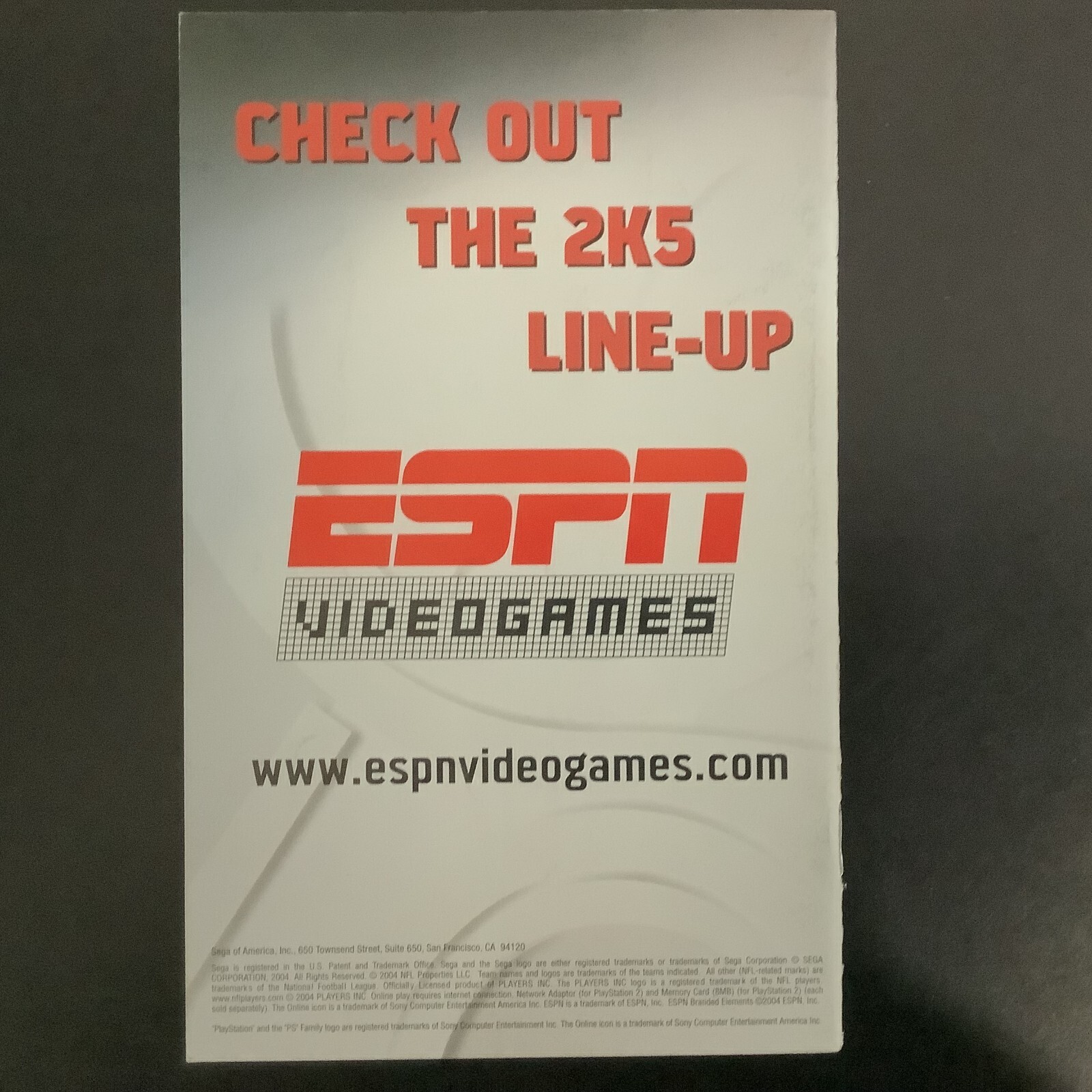 ESPN NFL 2K5 PS2 PlayStation 2 Instruction Manual Only