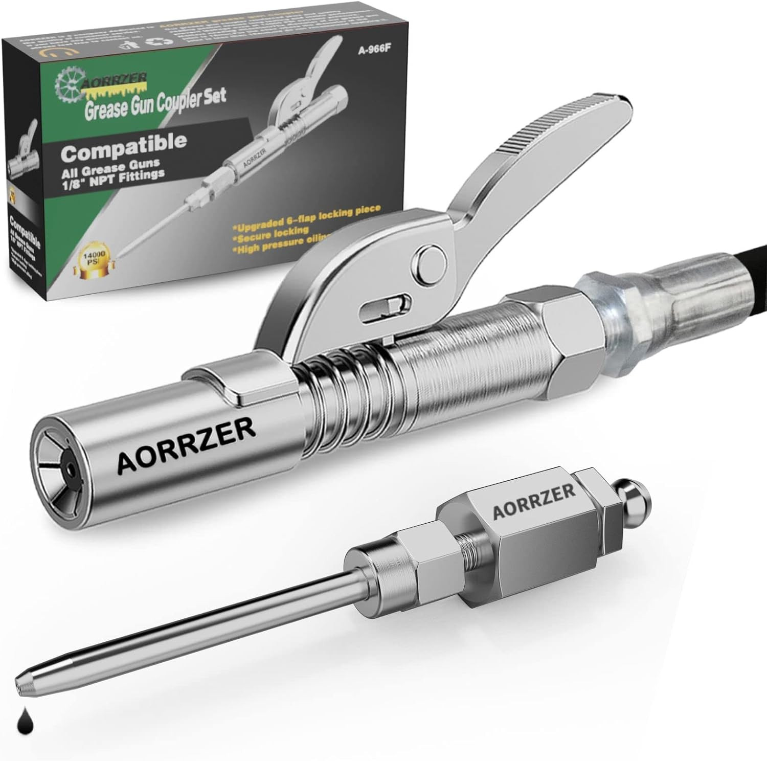 Juego de Punta de Aguja y Acoplador para Engrasadora, Rosca 1/8" NPT.