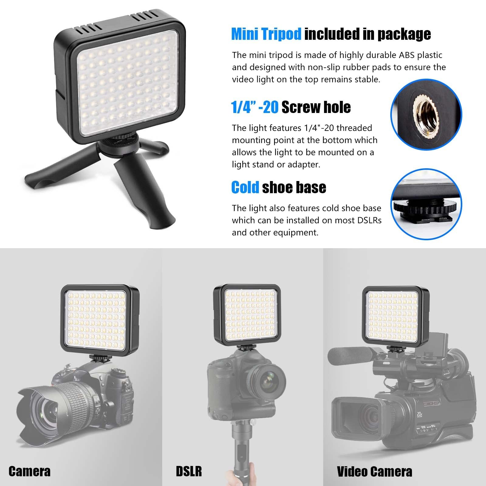 VL80 LED Video Light Kit Portable Continuous on Camera Photography Lighting U...