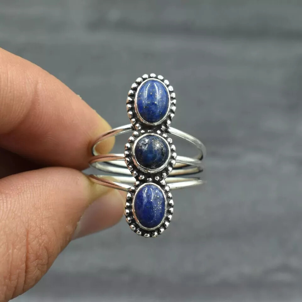 Lapis Lazuli Ring 925 Sterling Silver Handmade Statement Boho Ring All Size R160