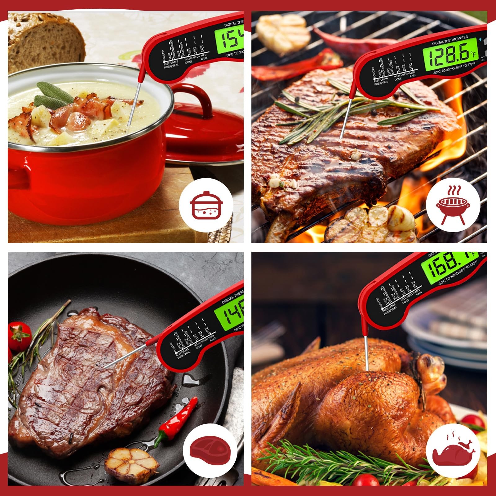 Digital Meat Thermometer | Instant Read | Backlit Display & Foldable Probe