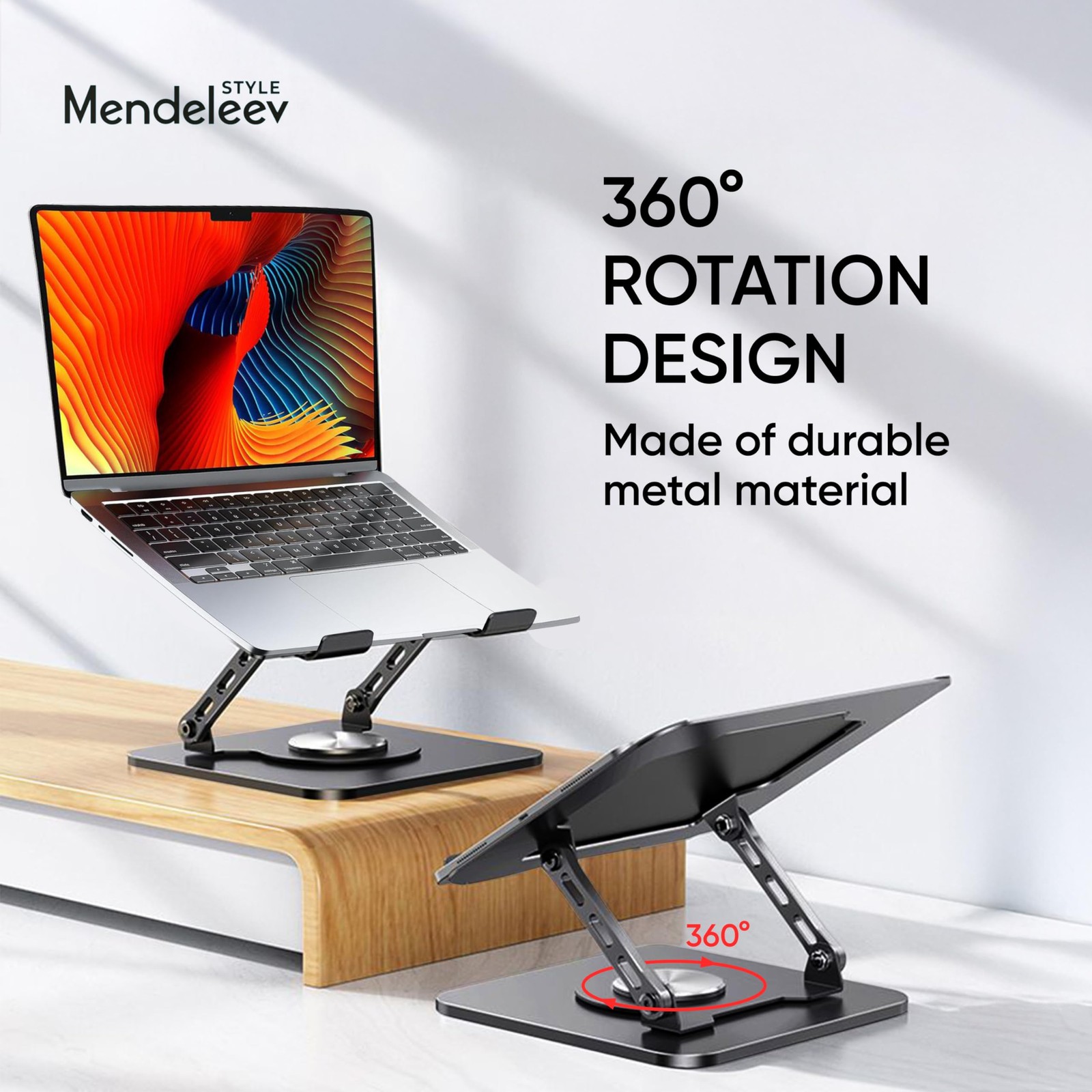 Laptop Stand Grey 360 Rotating Base Foldable Ergonomic Riser Notebook Holder